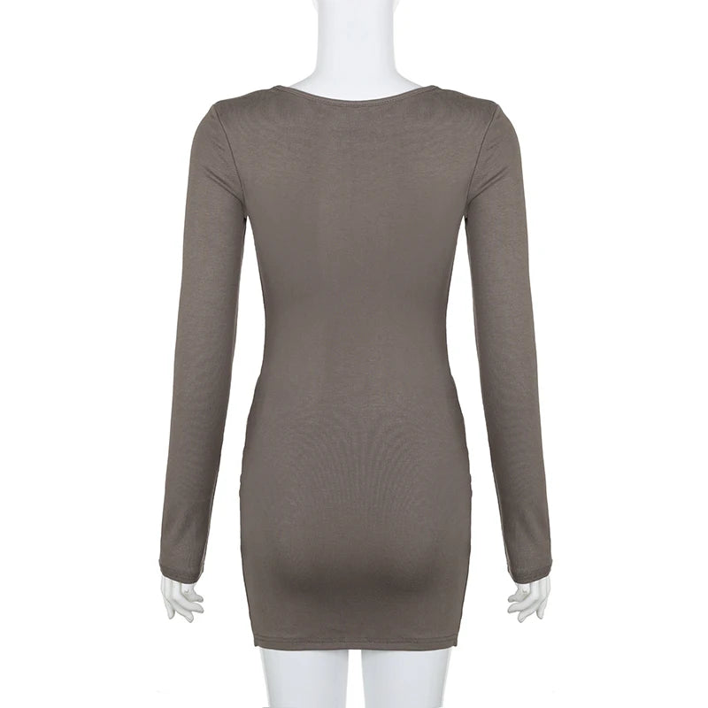 Asymmetrical Skinny Long Sleeve Autumn Dress for Women - Korean Fashion Fold Basic Casual Slim Draped Outfit - Perfect for Fall Outings, Office Wear & Date Nights