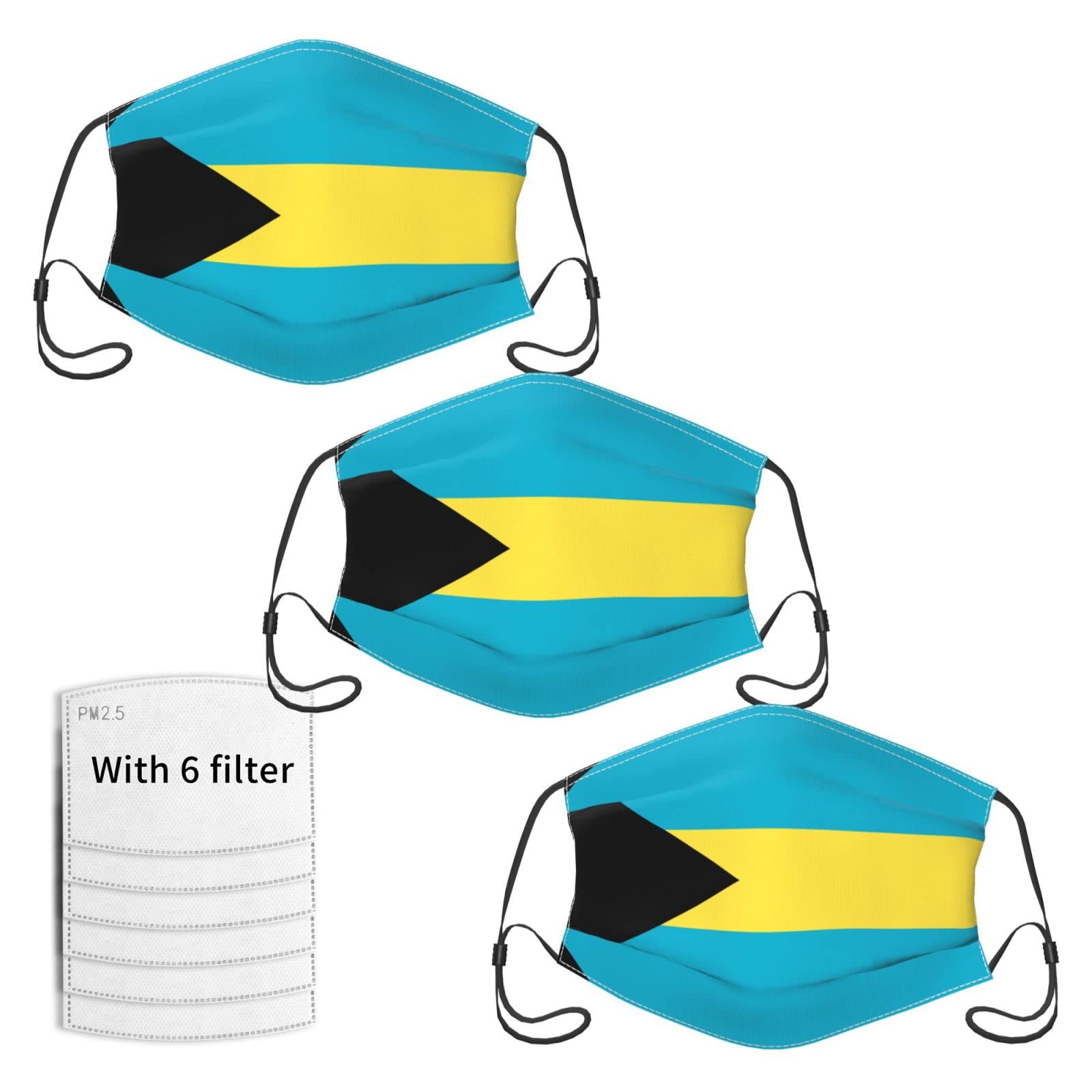 Bahamas Flag Face Masks - Washable, Breathable with Filter (3-Pack) for Travel & Outdoor Activities