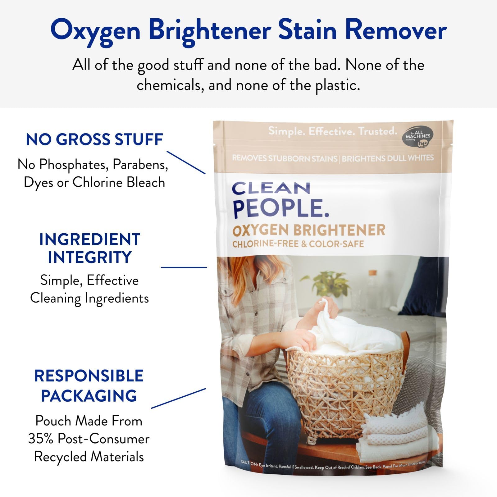 The Clean People Oxygen Brightener Stain Remover | Bleach-Free Laundry Whitener for Whites & Colors | Plant-Based, Eco-Friendly Formula | 41 oz | Perfect for Removing Tough Stains from Clothes, Linens & Fabrics