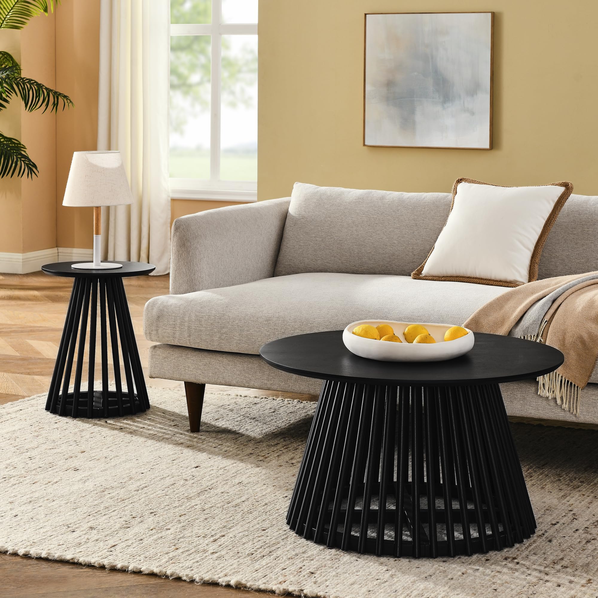 Modern Minimalist Round Coffee Table for Living Room - Black 15.8 Inch Sofa Side Table, Cocktail & Tea End Table with Easy Assembly - Perfect for Small Spaces, Apartments & Lounge Areas