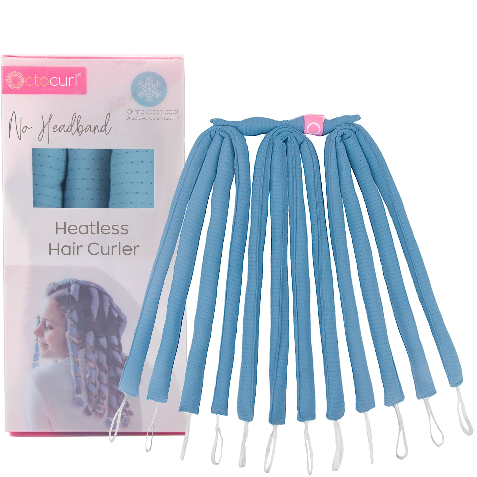 Octocurl Heatless Hair Curler - No Heat No Damage Overnight Curling Tool for Medium to Long Hair | Soft Octopus Hair Rollers for Natural Waves | Perfect for Sleep, Travel & Special Occasions (QMax - Blue)