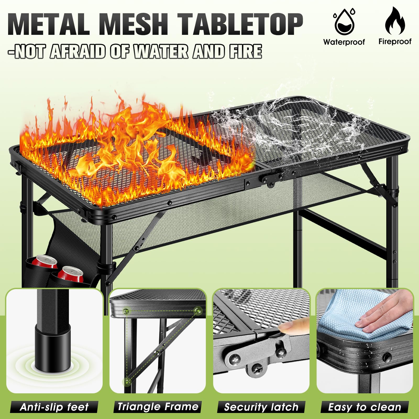Upgraded Folding Grill Table - Portable Outdoor BBQ Table with Height Adjustment for Camping, Picnics & Backyard Cooking | Lightweight Metal Grill Stand with Mesh Storage Bag & Compact Foldable Design