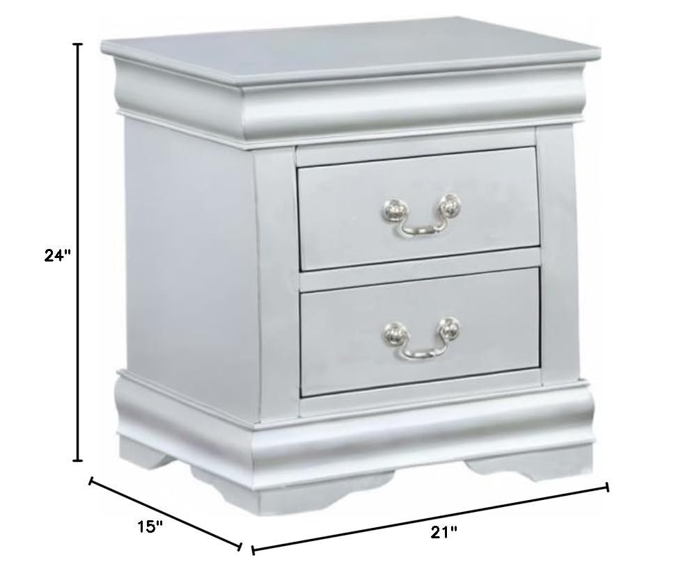Harper&Bright Solid Wood Nightstand with 2 Drawers - Antique Style Bedside Table for Bedroom & Living Room - No Assembly Required Storage Furniture (Platinum) | Perfect for Small Spaces, Guest Rooms & Apartment Decor