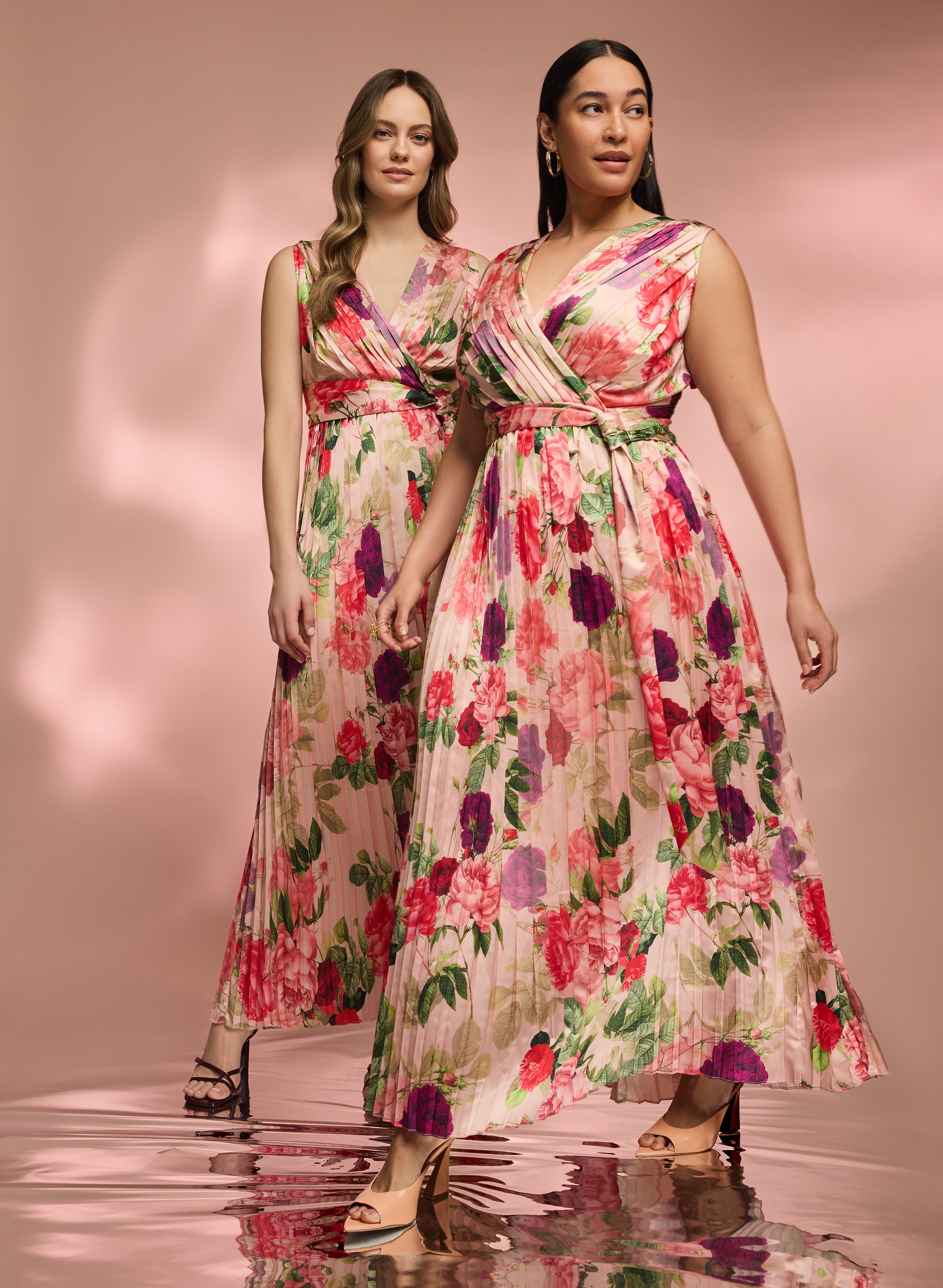 Elegant Floral Satin Dress for Women - Summer Party, Wedding Guest, Cocktail & Evening Occasions