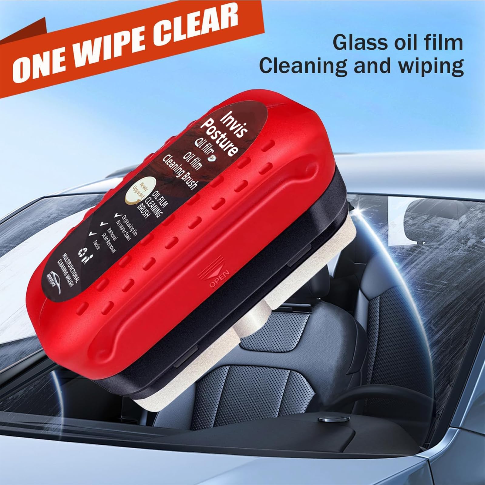 **InvisPosture Glass Cleaner - Effortlessly Remove Oily Film from Windows & Car Glass | Hydrophobic Film Cleaning Brush (2 Pack) - Perfect for Home, Office & Auto Use**