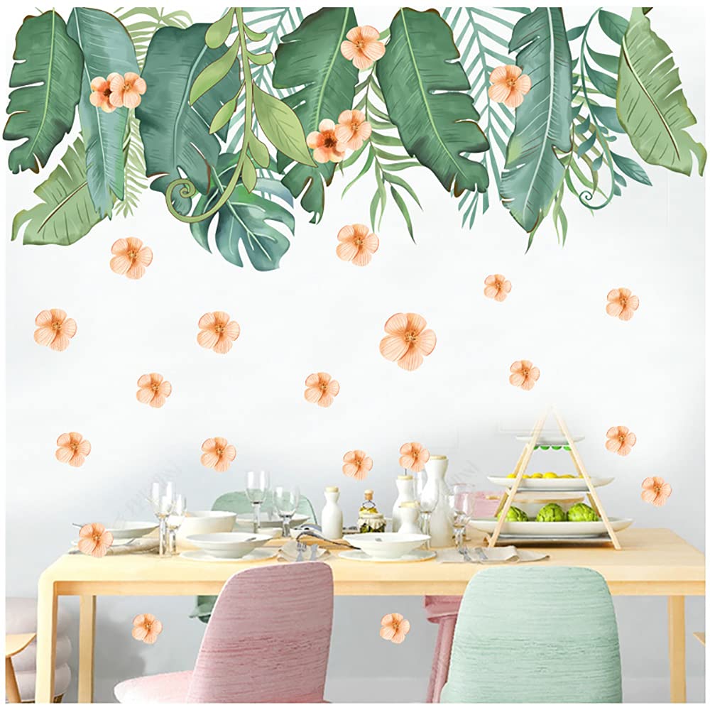 Tropical Leaves Wall Decals - Removable Jungle Green Palm Tree Plant Stickers for Home Decor | Perfect for Living Room, Kids Room, Bedroom & Playroom | Easy Peel & Stick Wall Art for Nursery, Office & Dorm