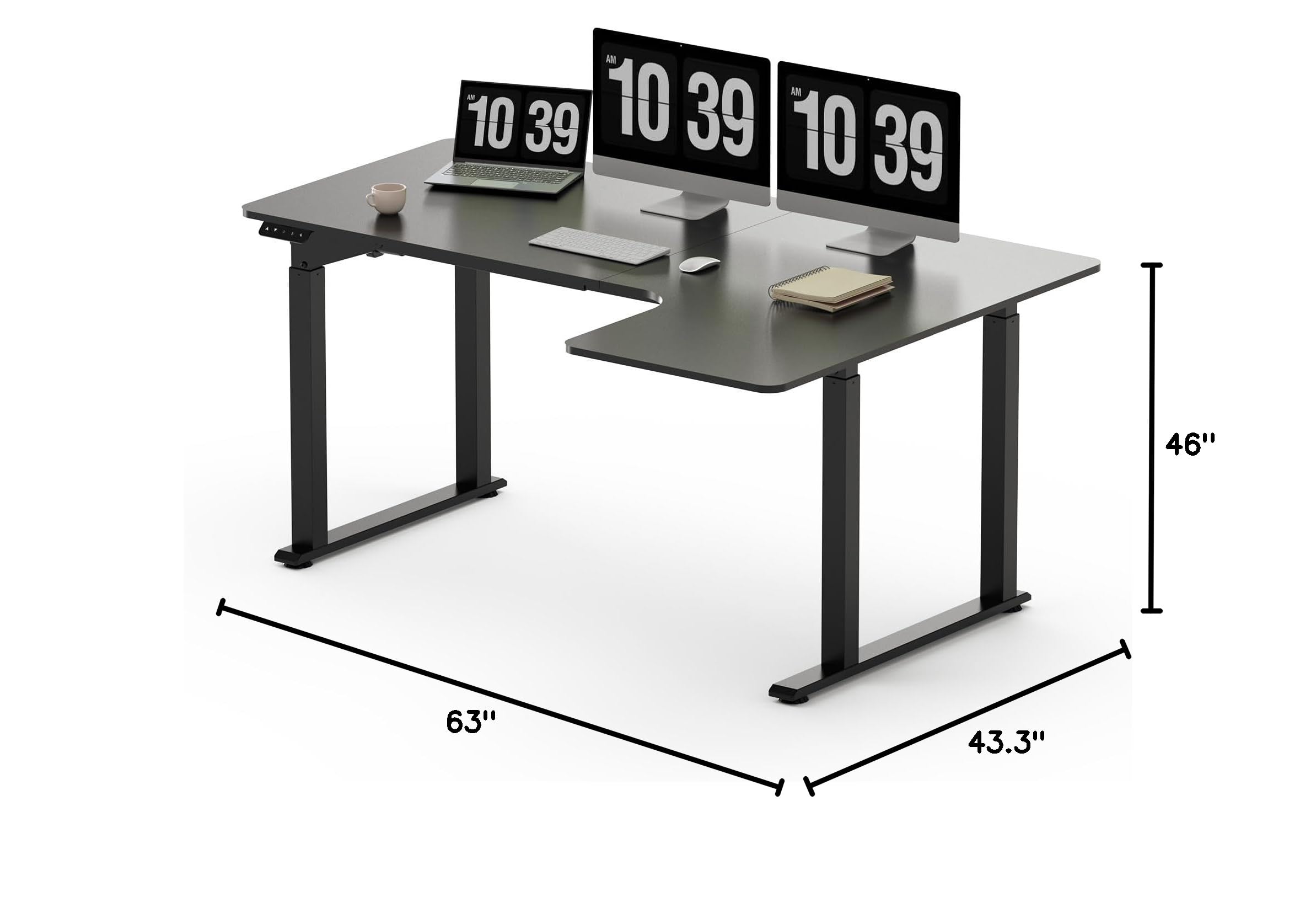 Premium L-Shaped Standing Desk with Dual Motor & 4-Leg Lift System - Electric Height Adjustable Office Desk with Memory Presets (63