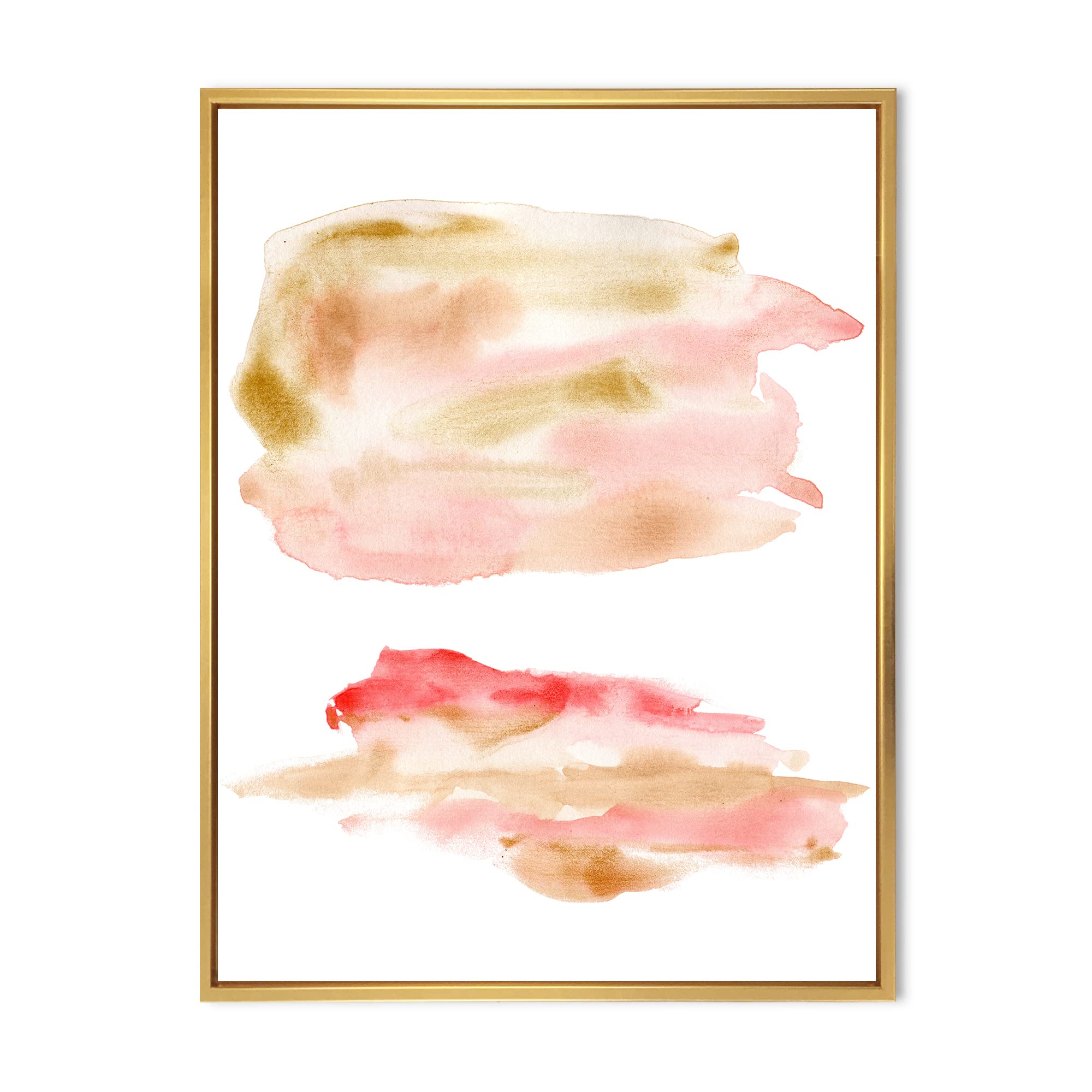 DesignQ Abstract Canvas Wall Art Set - Pink Gold Beige & Red Spots Modern Framed Print - Perfect for Living Room, Bedroom & Office Decor