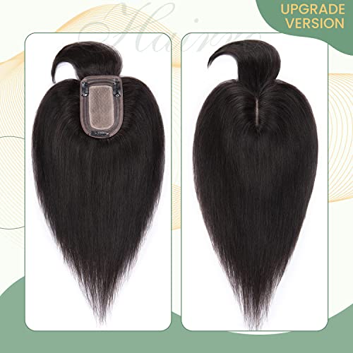 Clip in Human Hair Topper with Silk Base - Natural Looking Hairpiece for Thinning Hair - Perfect for Daily Wear, Special Occasions & Styling