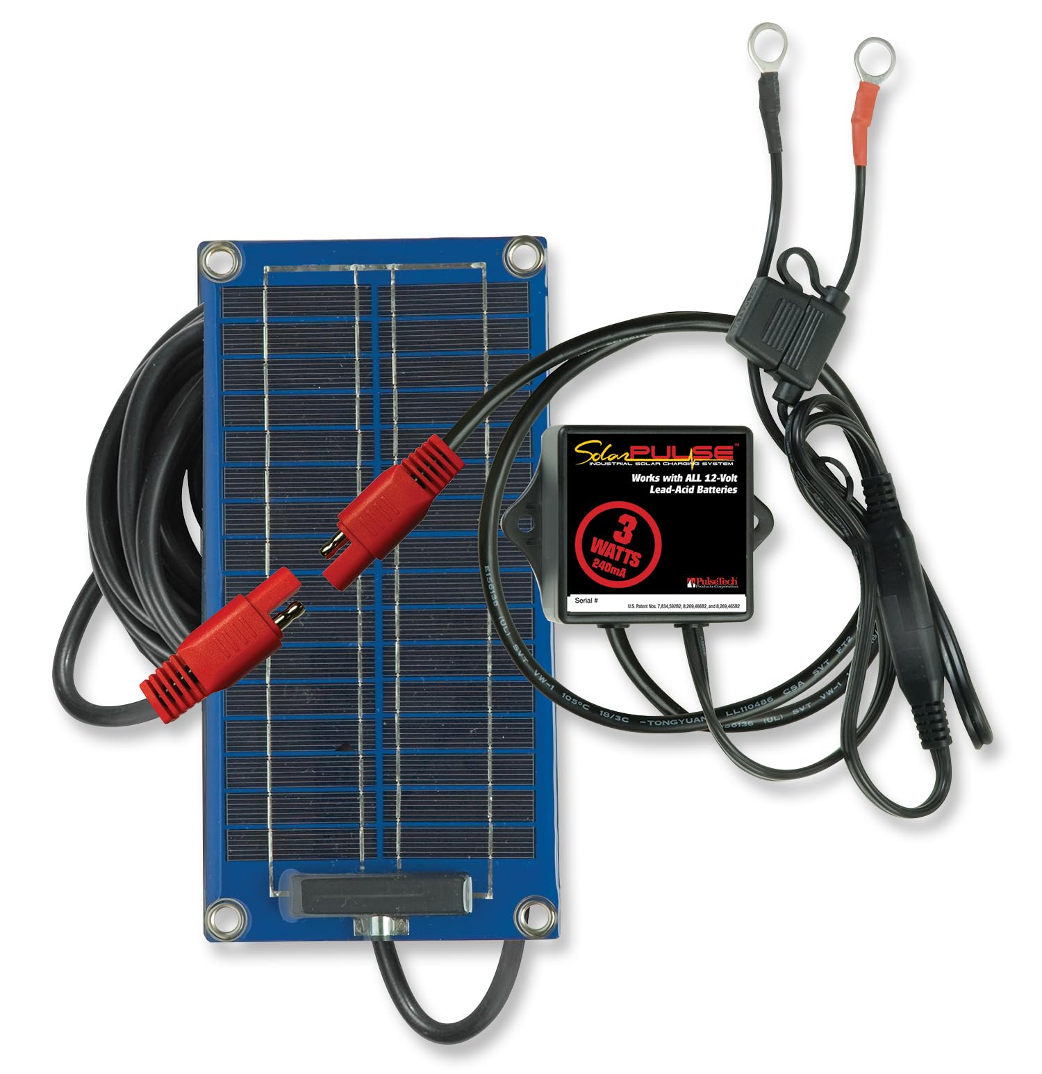 PulseTech SolarPulse SP-3 3W Solar Battery Charger & Maintainer for Cars, Boats, RVs - Weatherproof 12V Solar Panel Charger for Outdoor & Emergency Use