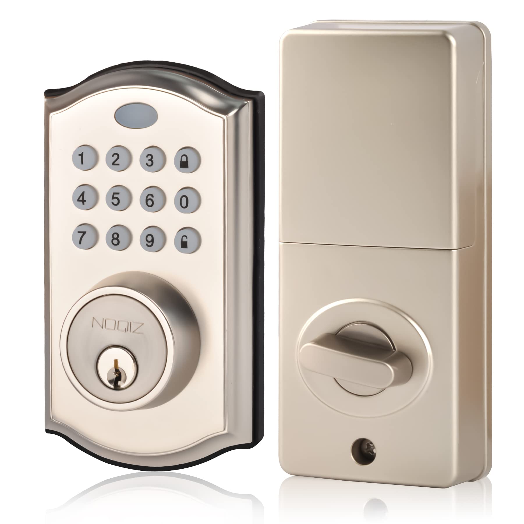 NOQIZ Smart Bluetooth Keypad Deadbolt Lock - Keyless Entry Wi-Fi Enabled Door Lock with Auto-Lock & Alarm - Easy Installation for Home, Office & Apartment Security (Silver) - Perfect for Front Doors, Rental Properties & Smart Homes
