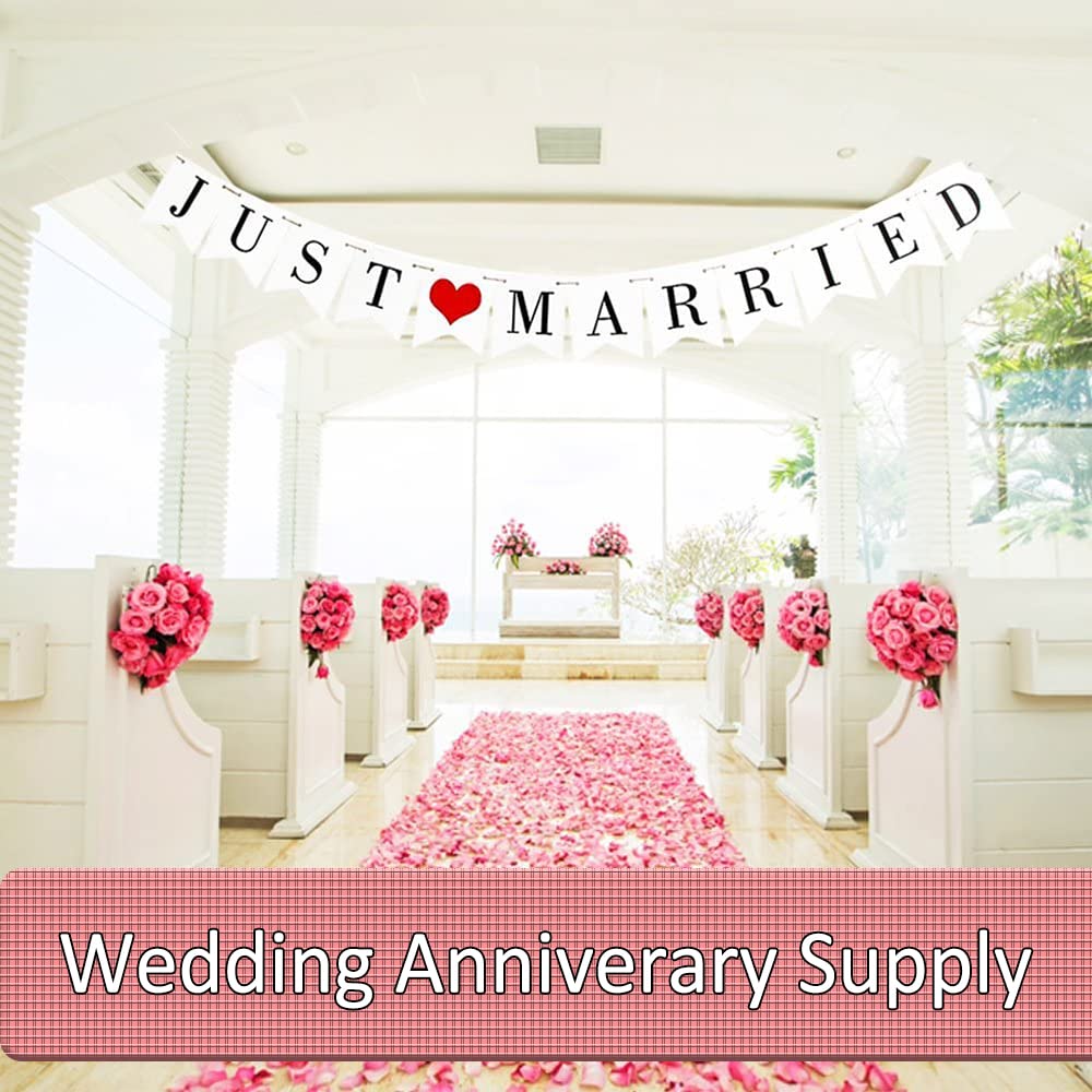Just Married Car Decorations - Wedding Car Banner & Sign for Honeymoon, Photo Props & Vehicle Decor | Perfect for Wedding Getaway, Bridal Shower & Newlywed Photos