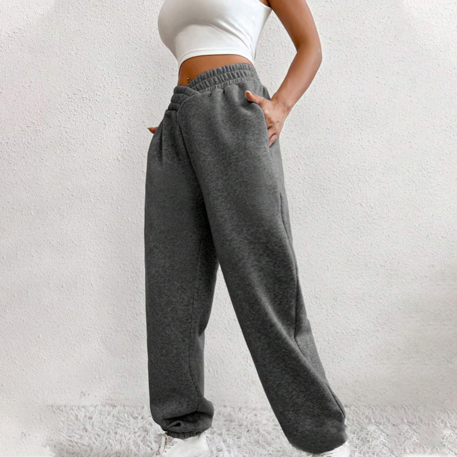 Women's High Waisted Crossover Sweatpants - Asymmetrical V-Waist Lounge Pants with Pockets | Comfortable Joggers for Running, Yoga & Casual Wear