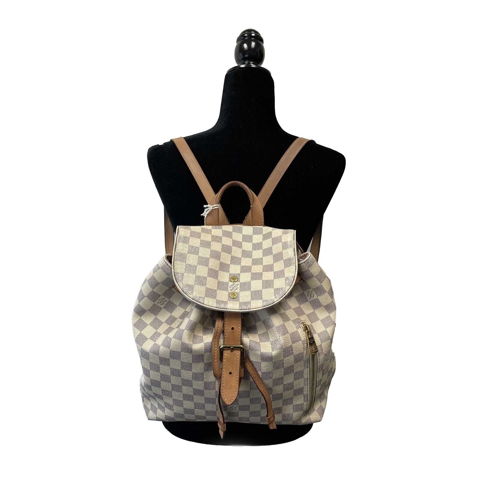 Louis Vuitton Damier Azur Sperone Backpack - Cream & Blue Top Handle Bag for Women | Stylish Designer Backpack for Travel, Work & Daily Use