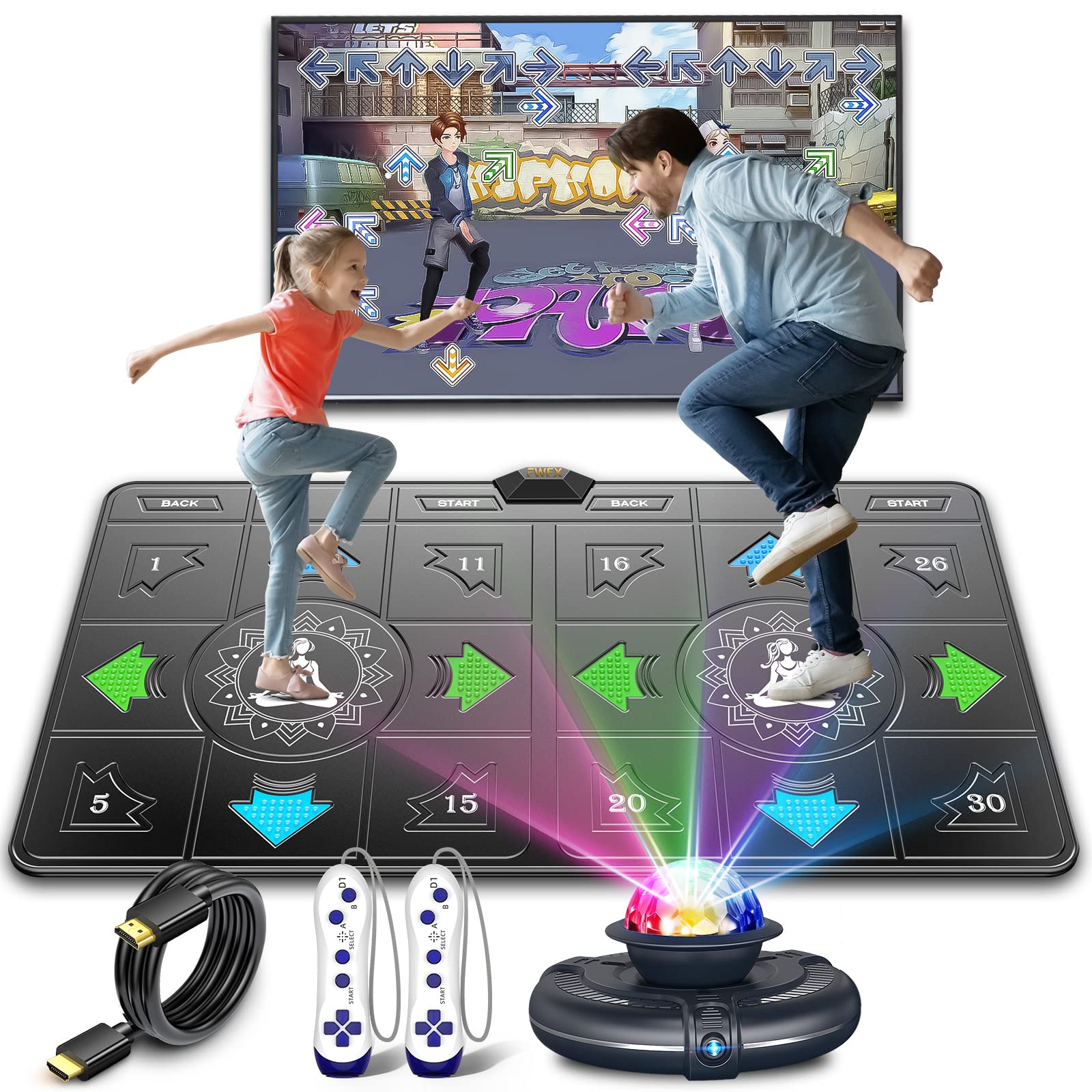 FWFX Wireless Dance Mat for Kids & Adults - Double Player Interactive Dance Pad with HD Camera, Fitness Step Game for TV, Fun Exercise Mat for Boys & Girls Ages 6+ - Perfect for Family Game Nights & Indoor Workouts