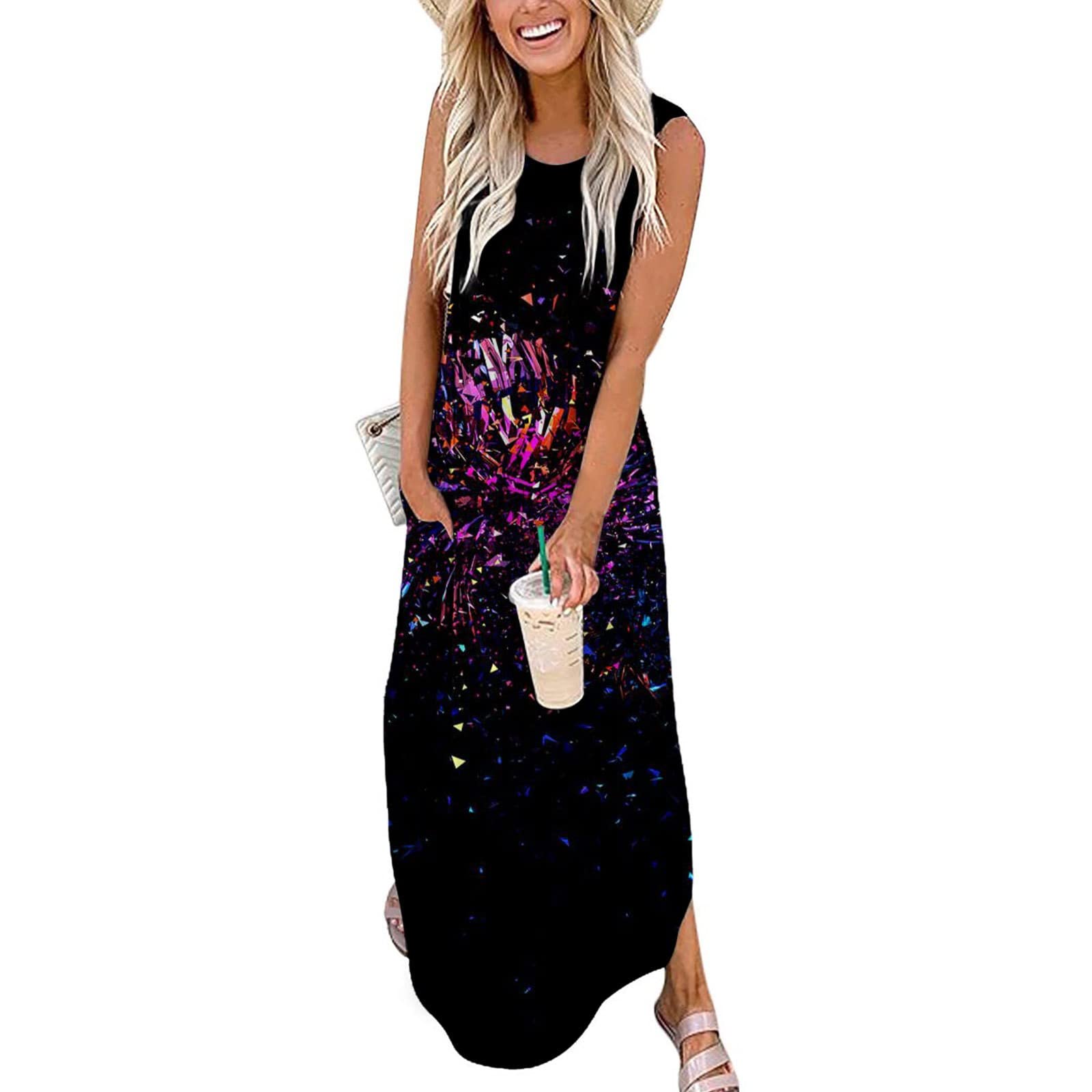 Women's Casual Floral Print Round Neck Pocket Loose Midi Dress - Perfect for Beach Vacations, Summer Holidays & Everyday Wear