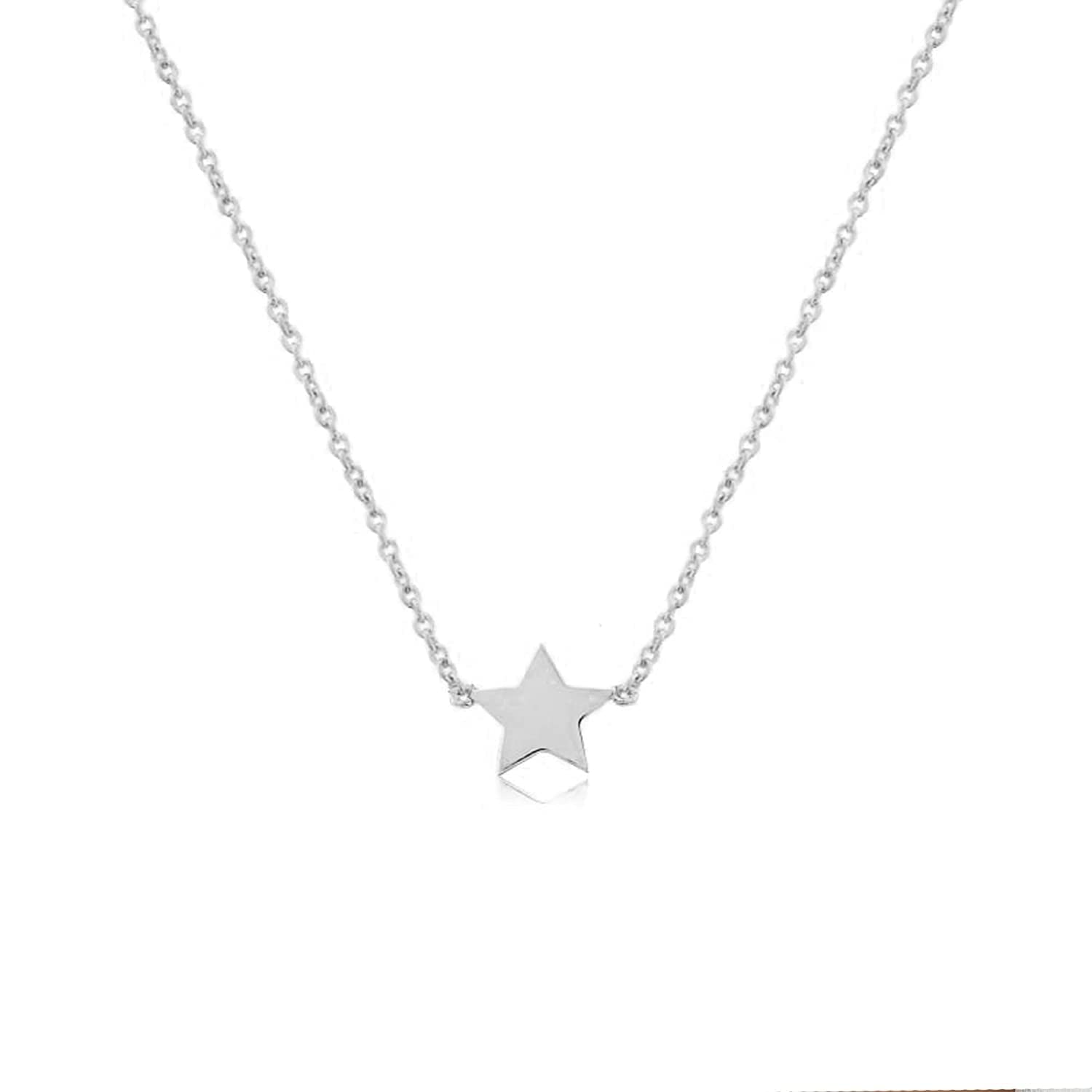 14K Gold Star Choker Necklace - Dainty Sideways Star Pendant Necklace for Women & Girls | Birthday Gift, Bridesmaid Jewelry (Plain Gold or Diamond Accent) | Perfect for Weddings, Date Nights & Special Occasions