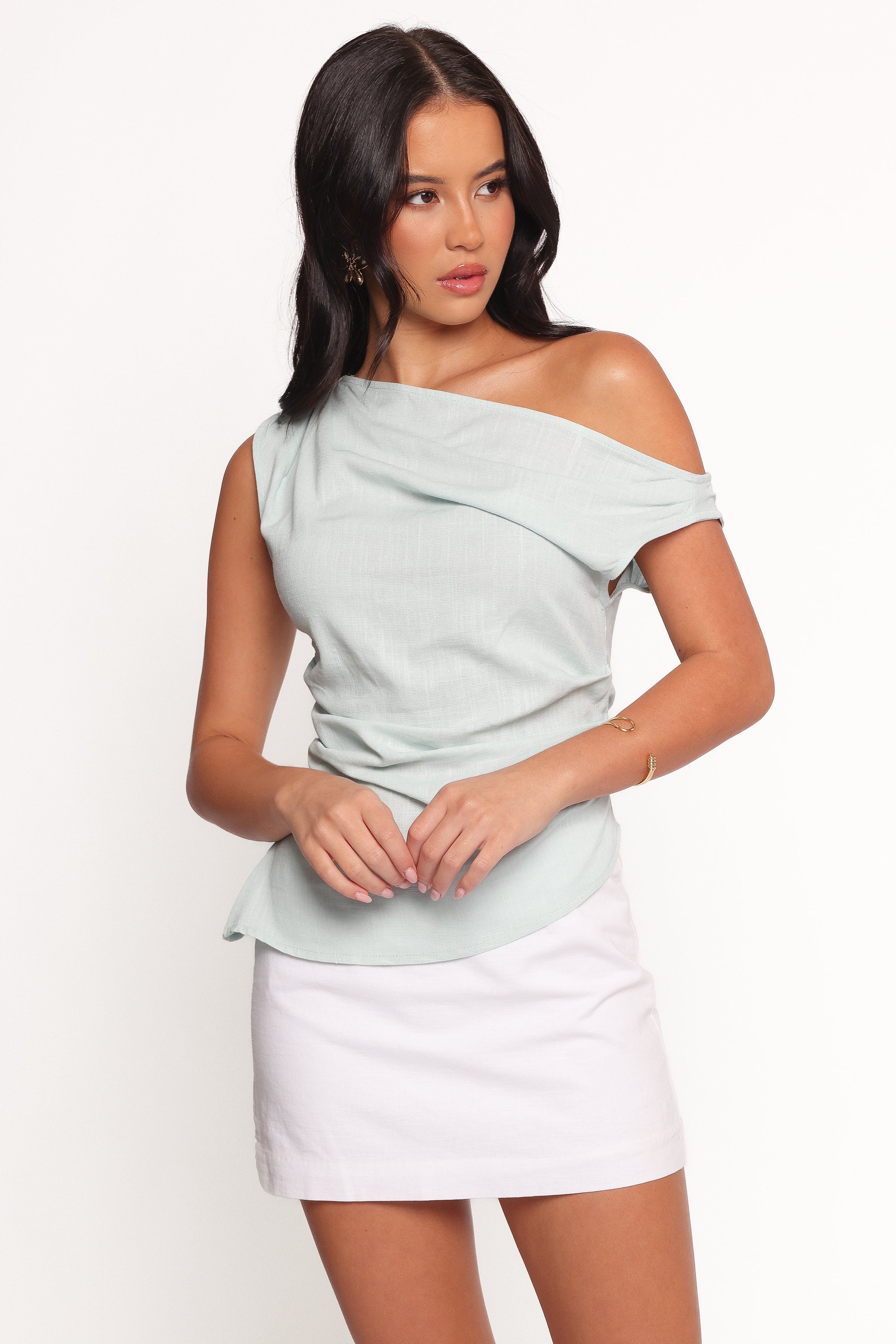 Augustina Asymmetrical Top Women's Fashion Blue Blouse - Perfect for Casual Outings, Date Nights & Summer Vacations
