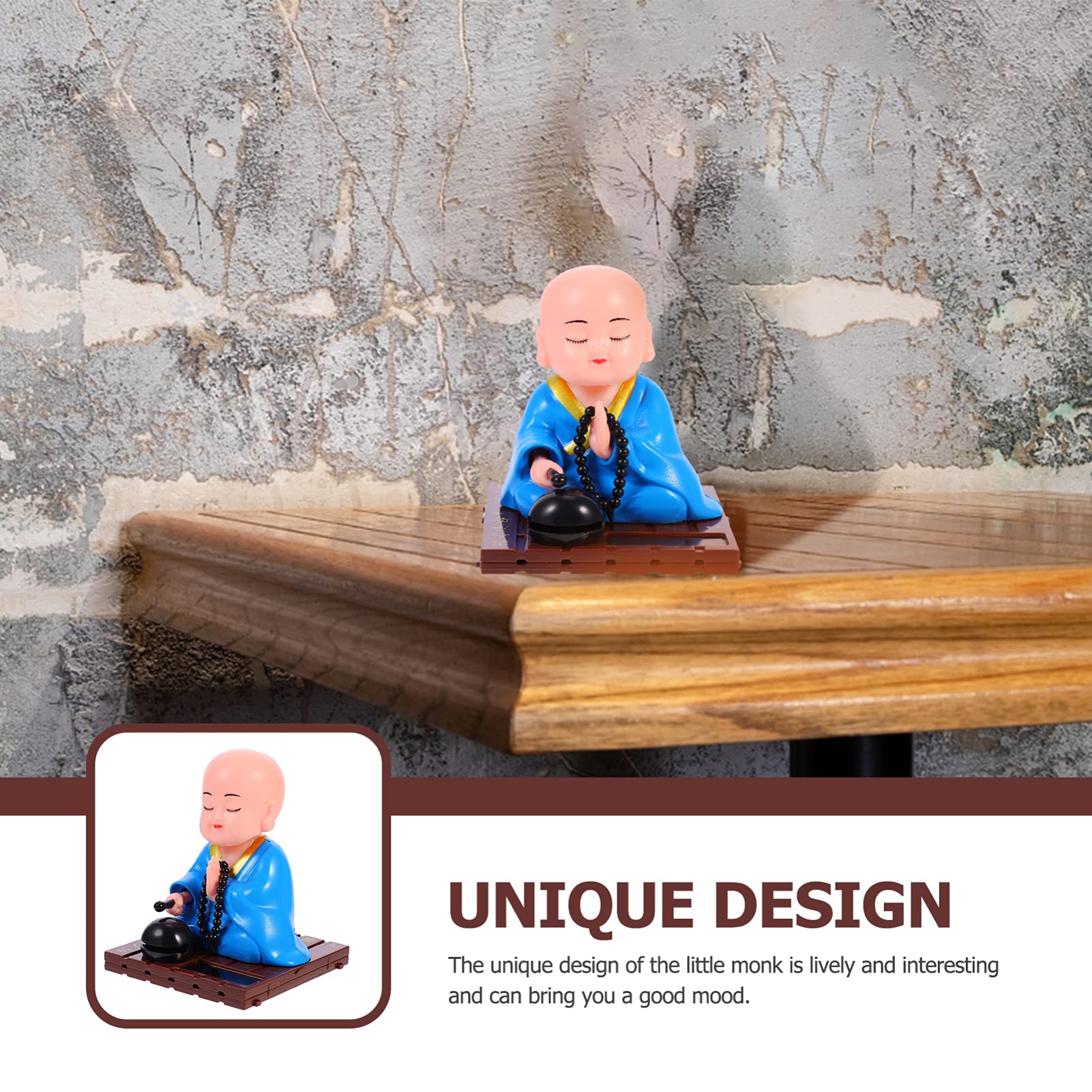 FAVOMOTO Solar Monk Figurine - Buddha Car & Home Decor for Dashboard