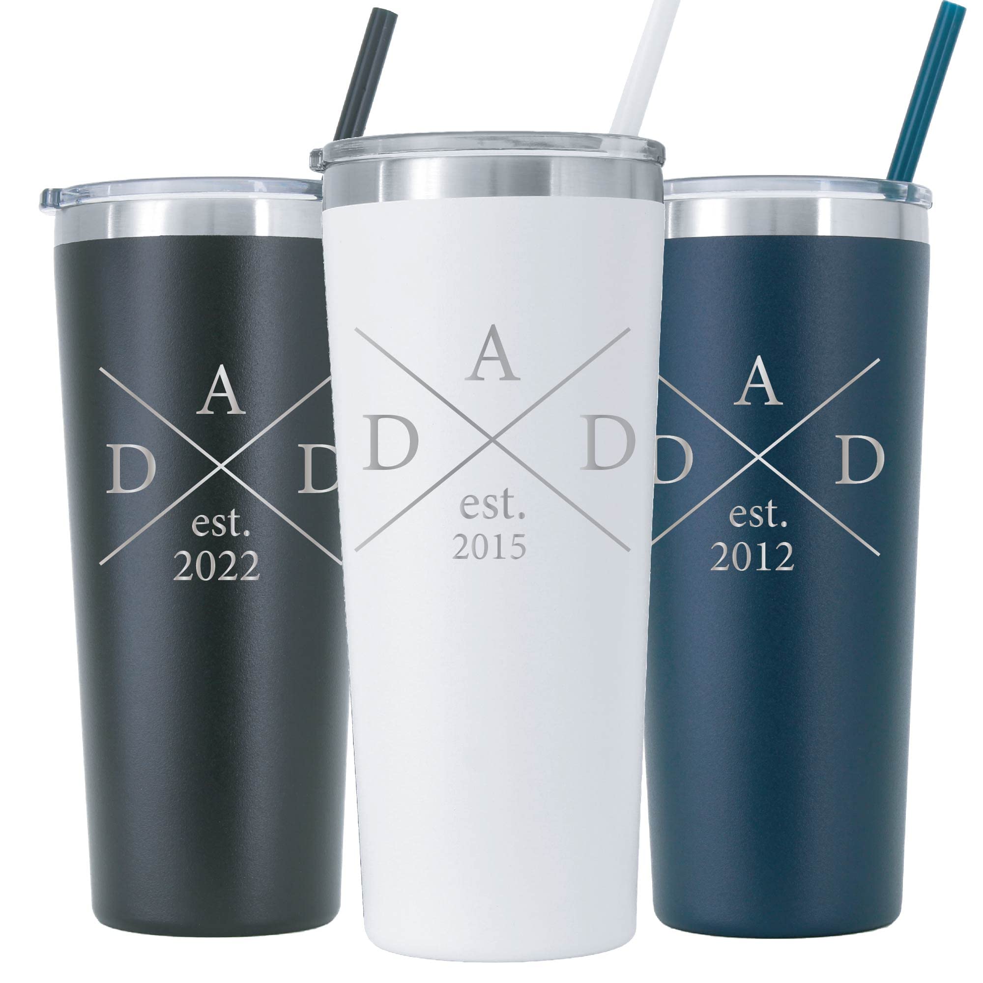 Personalized Dad Tumbler 22oz - Stainless Steel Vacuum Insulated Cup with Lid & Straw - Laser Engraved Gift for Father's Day, Birthday - Keeps Drinks Hot/Cold for Hours - Perfect for Office, Gym, Travel & Outdoor Activities