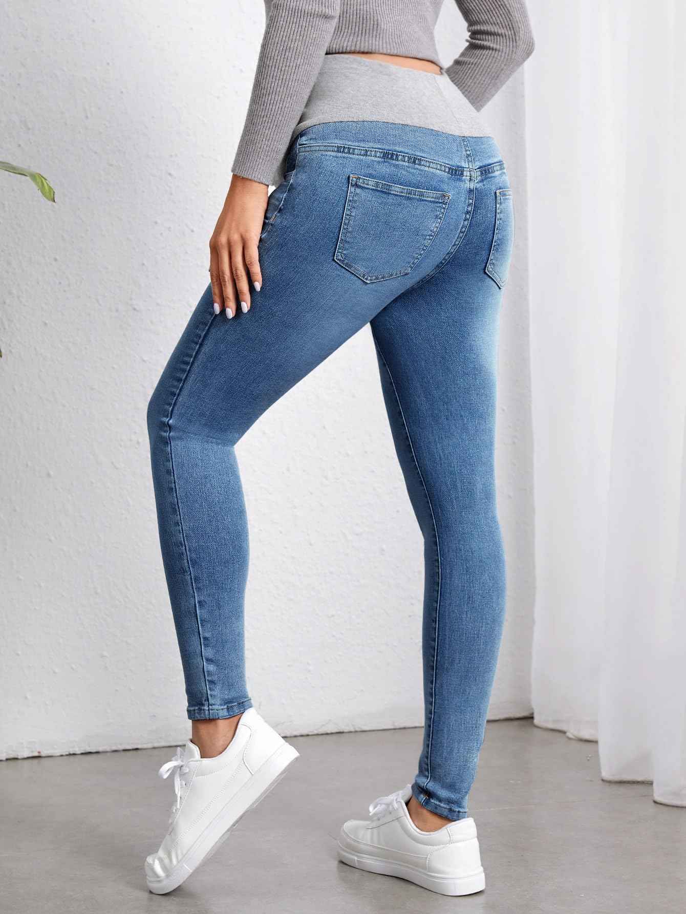 Floerns Women's Maternity High Waist Ripped Hem Stretch Denim Jeans with Pockets - Comfortable Pregnancy Pants for Casual Wear & Everyday Outfits