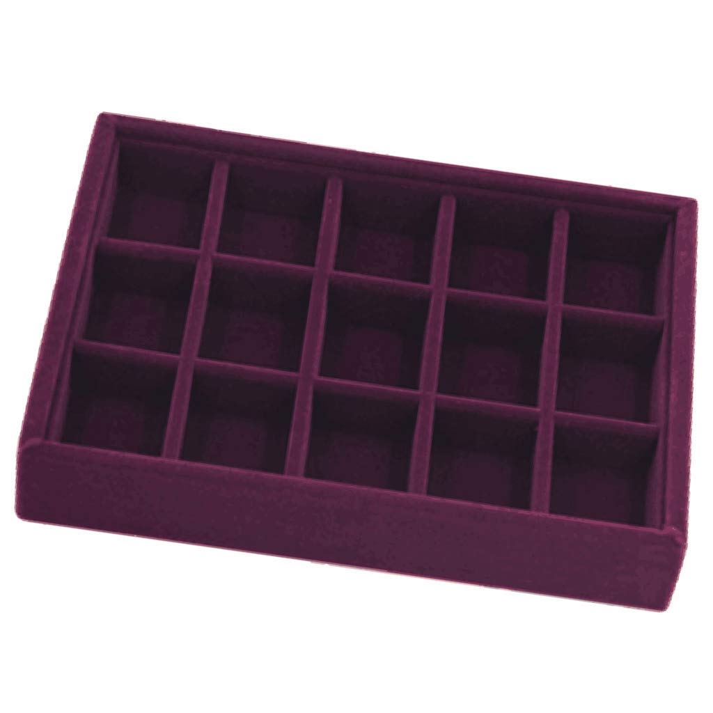 Velvet Stackable Jewelry Organizer Tray - 15 Grids Drawer Insert for Earrings, Rings, Necklaces & Bracelets - Perfect for Bedroom Vanity, Closet Storage & Travel Jewelry Case