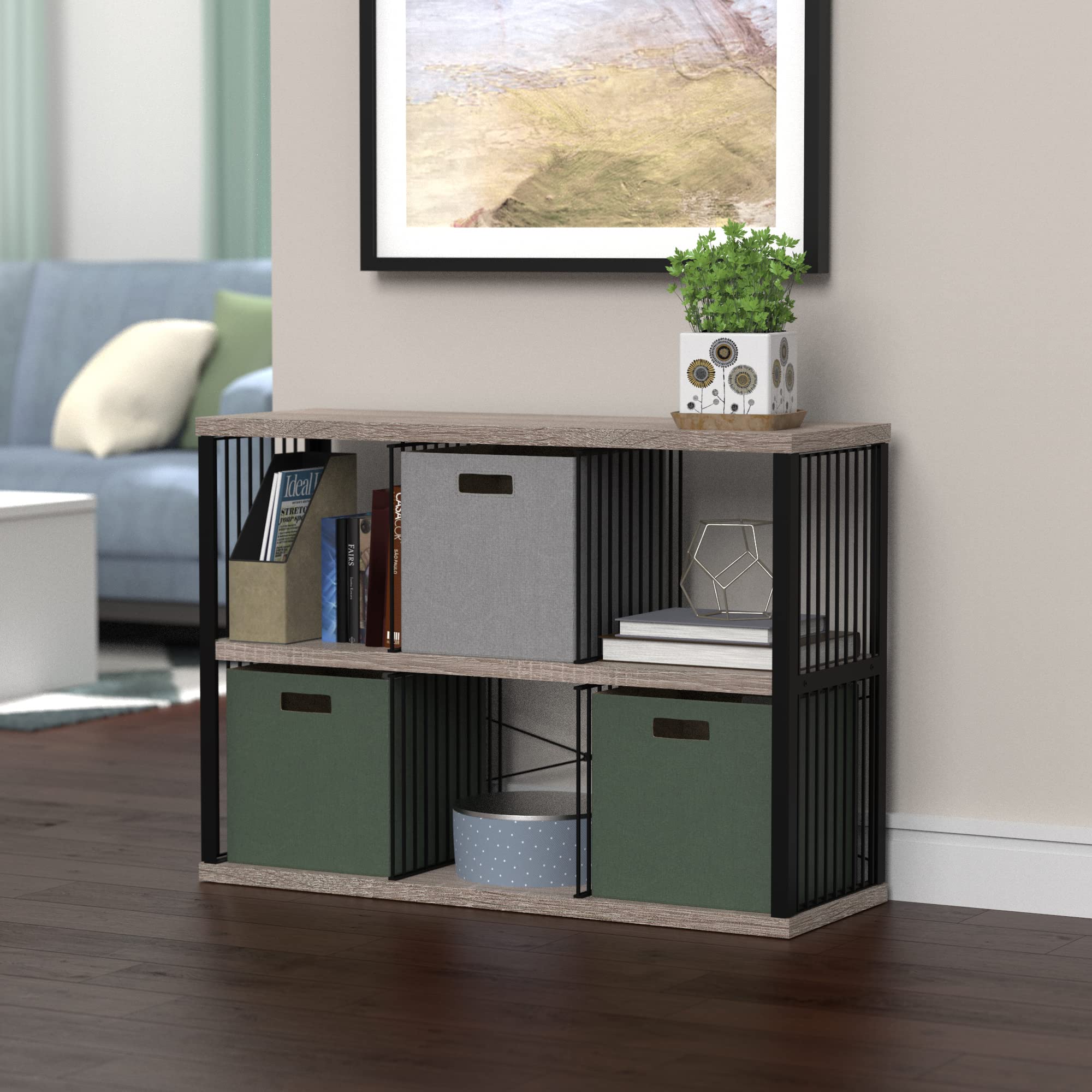 ClosetMaid 6-Cube Storage Organizer - Black/Weathered Gray Wooden Bookshelf with Metal Frame for Bedroom, Living Room & Office - Easy Assembly Storage Shelf for Books, Toys & Home Decor