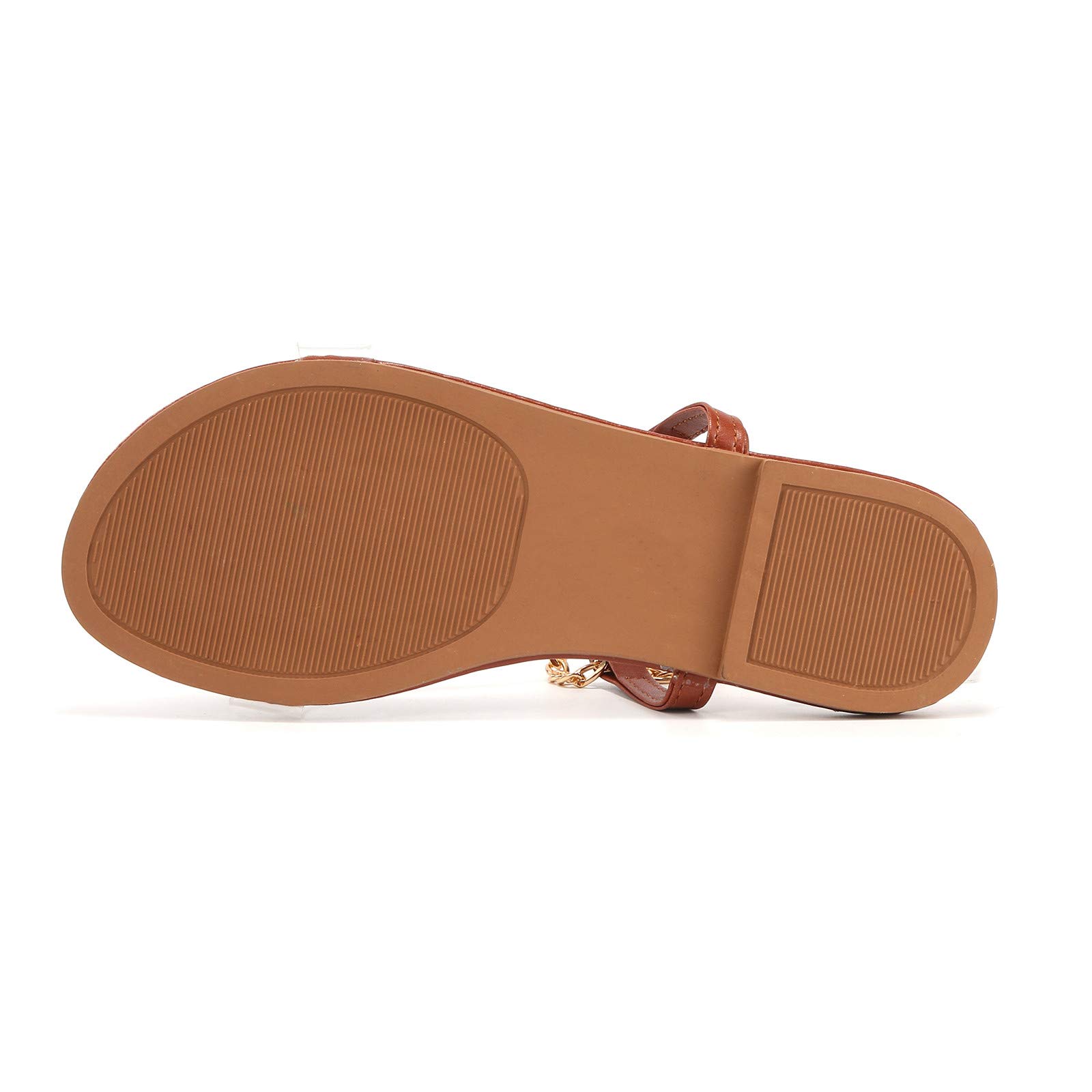 Women's Dressy Flat Sandals with Clear Strap & Chain Detail - Comfortable Summer Strappy Sandals for Casual Outings, Beach, and Evening Wear - Size 10