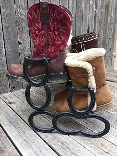 Horseshoe Boot Rack - Rustic Wall Mounted Shoe Organizer for Entryway, Mudroom & Closet - Heavy Duty Metal Boot Holder for Cowboy, Work & Winter Boots Storage
