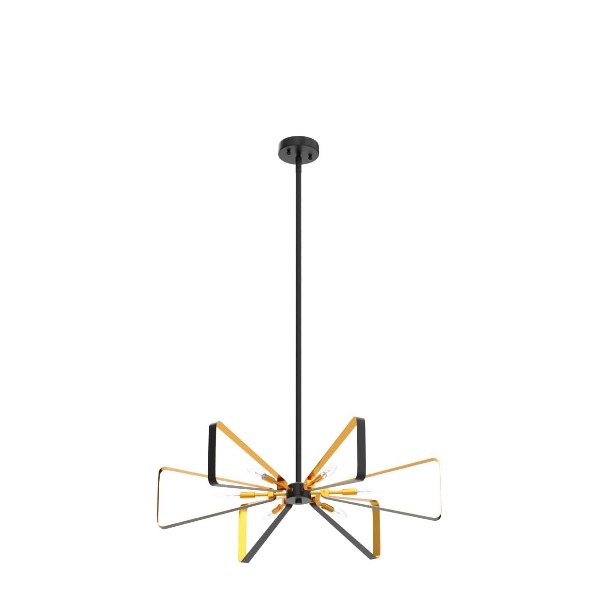 VILUXY Modern Geometric Pendant Light - 6-Light Mid-Century Chandelier with Matte Black & Brass Finish - Perfect for Dining Room, Kitchen, Living Room Lighting | Elegant Ceiling Fixture for Home Decor & Interior Design