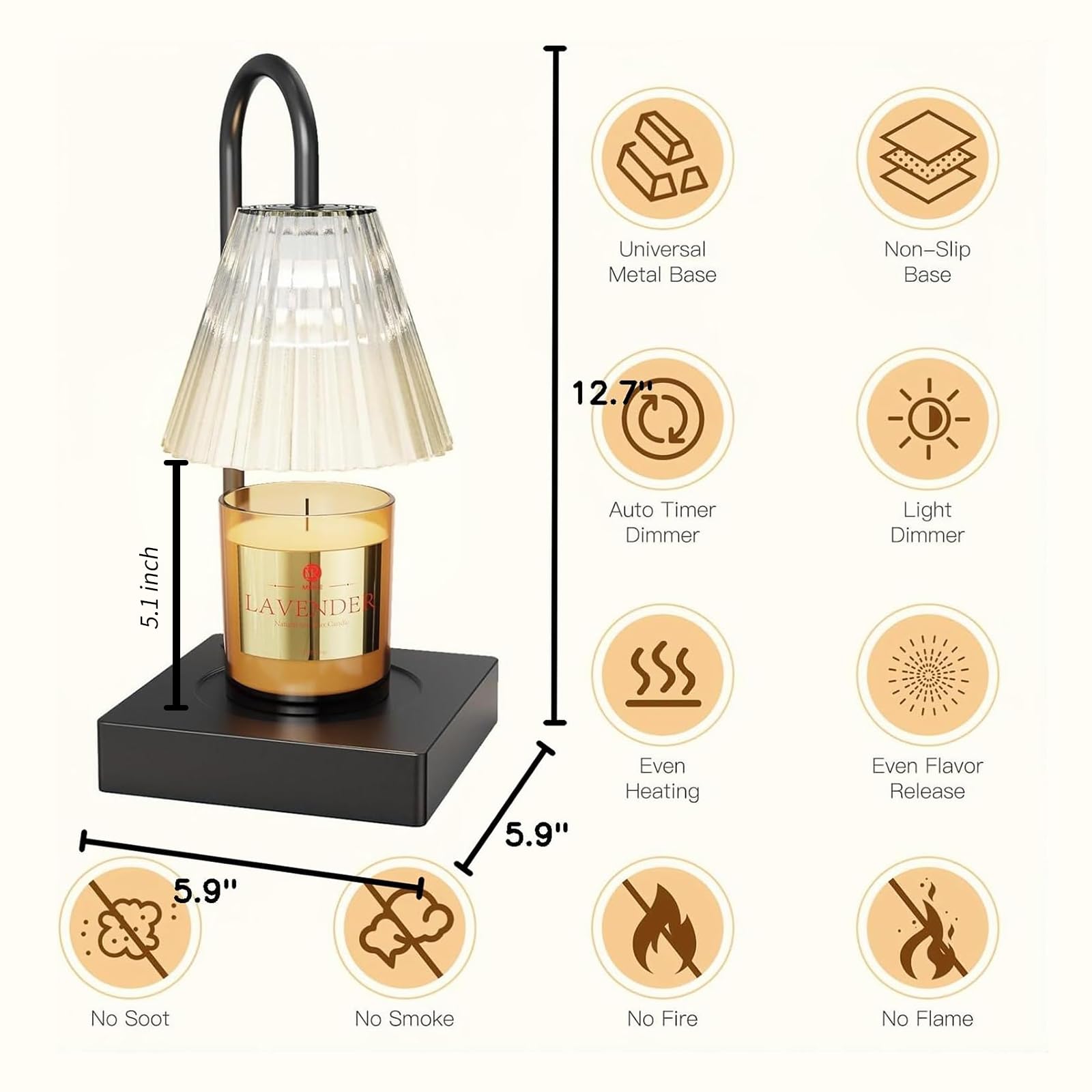 Electric Candle Warmer Lamp with 2 Bulbs & Dimmable Wax Melter - Adjustable Candle Heater for Small & Large Jars - Black Home Decor for Living Room, Bedroom & Office Aromatherapy