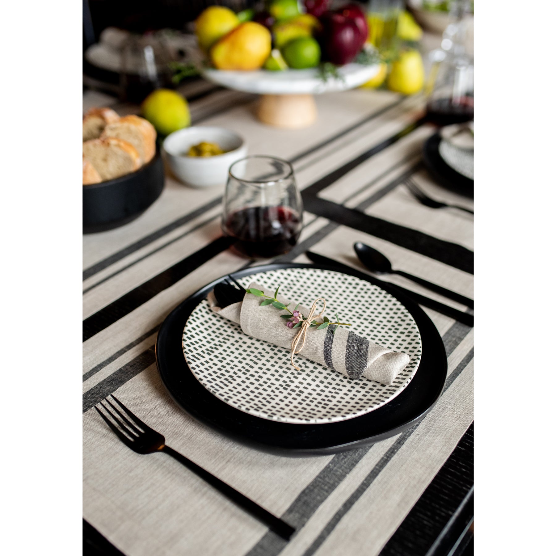 French Striped Placemats Set of 6 - Waterproof Woven Table Mats for Dining & Kitchen Decor - Perfect for Dinner Parties, Holiday Tablescapes & Home Styling