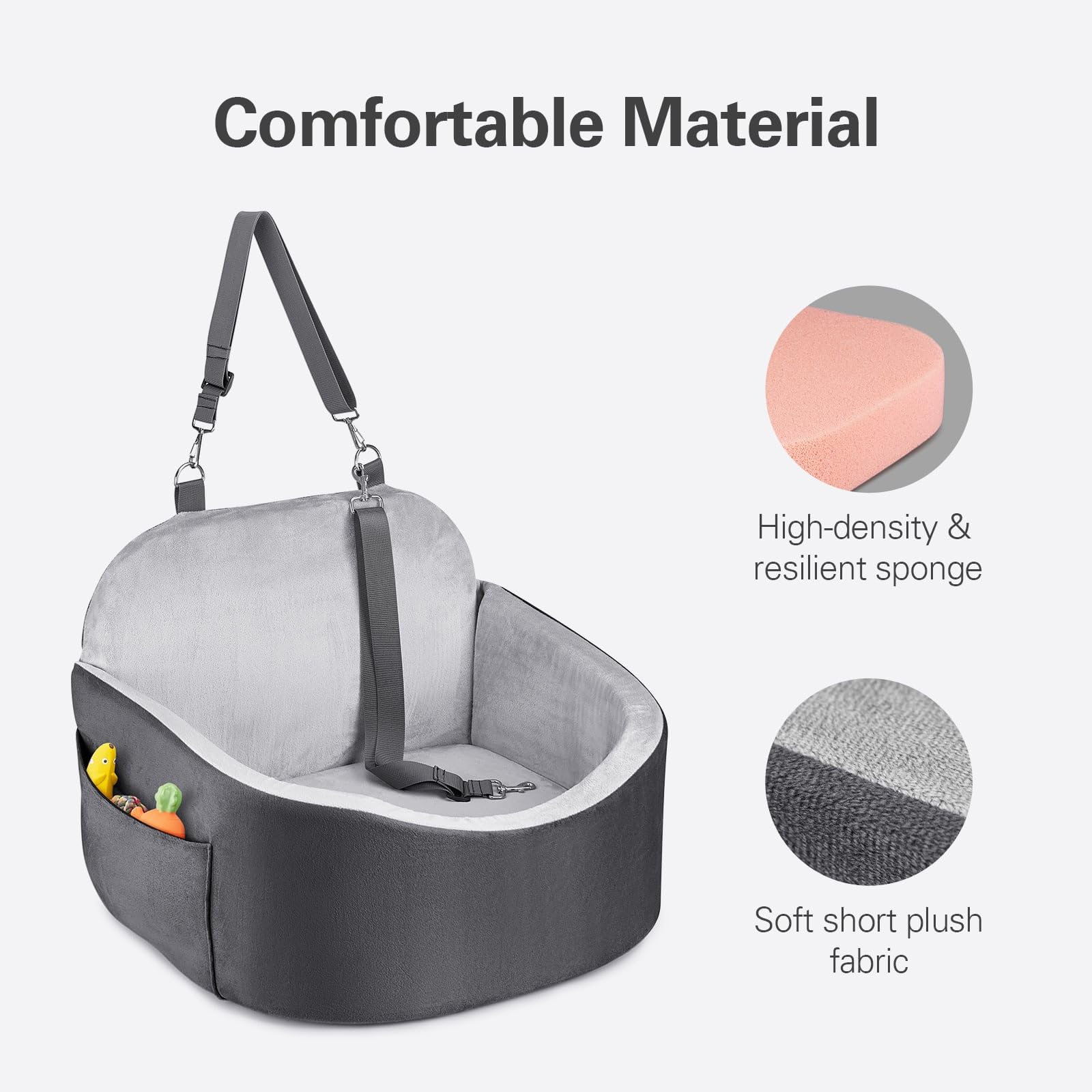 ONE PIX Dog Car Seat for Small Dogs & Cats - Portable Pet Booster Seat with Storage Pockets & Safety Belt - Medium Travel Carrier Bed for Pets Up to 30lbs (Grey) - Perfect for Road Trips, Vet Visits & Daily Commutes