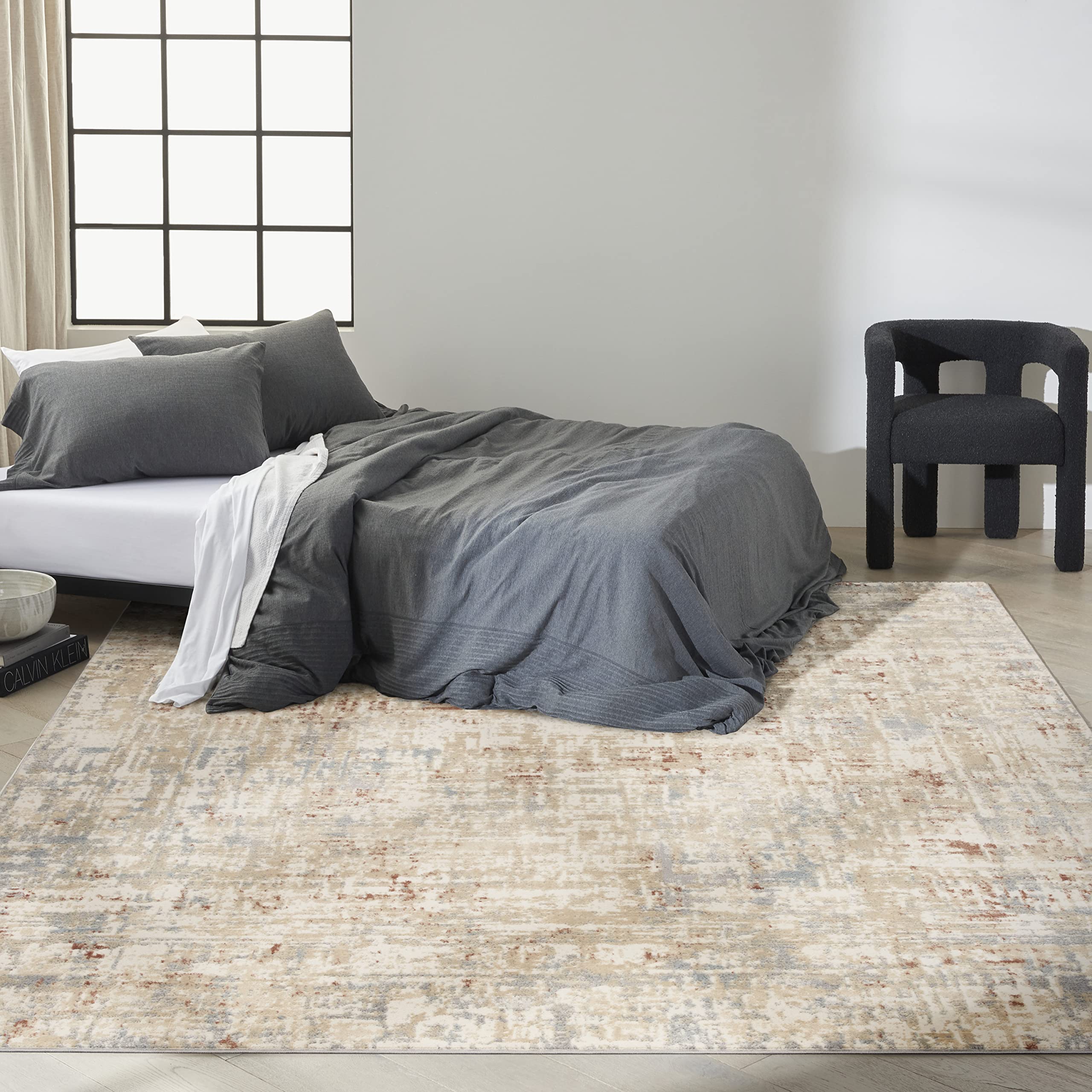 Calvin Klein CK005 Modern Ivory Grey 8x10 Area Rug - Non-Shedding, Easy to Clean - Perfect for Bedroom, Living Room, Dining Room & Kitchen Decor | Soft Contemporary Rug for Home & Office