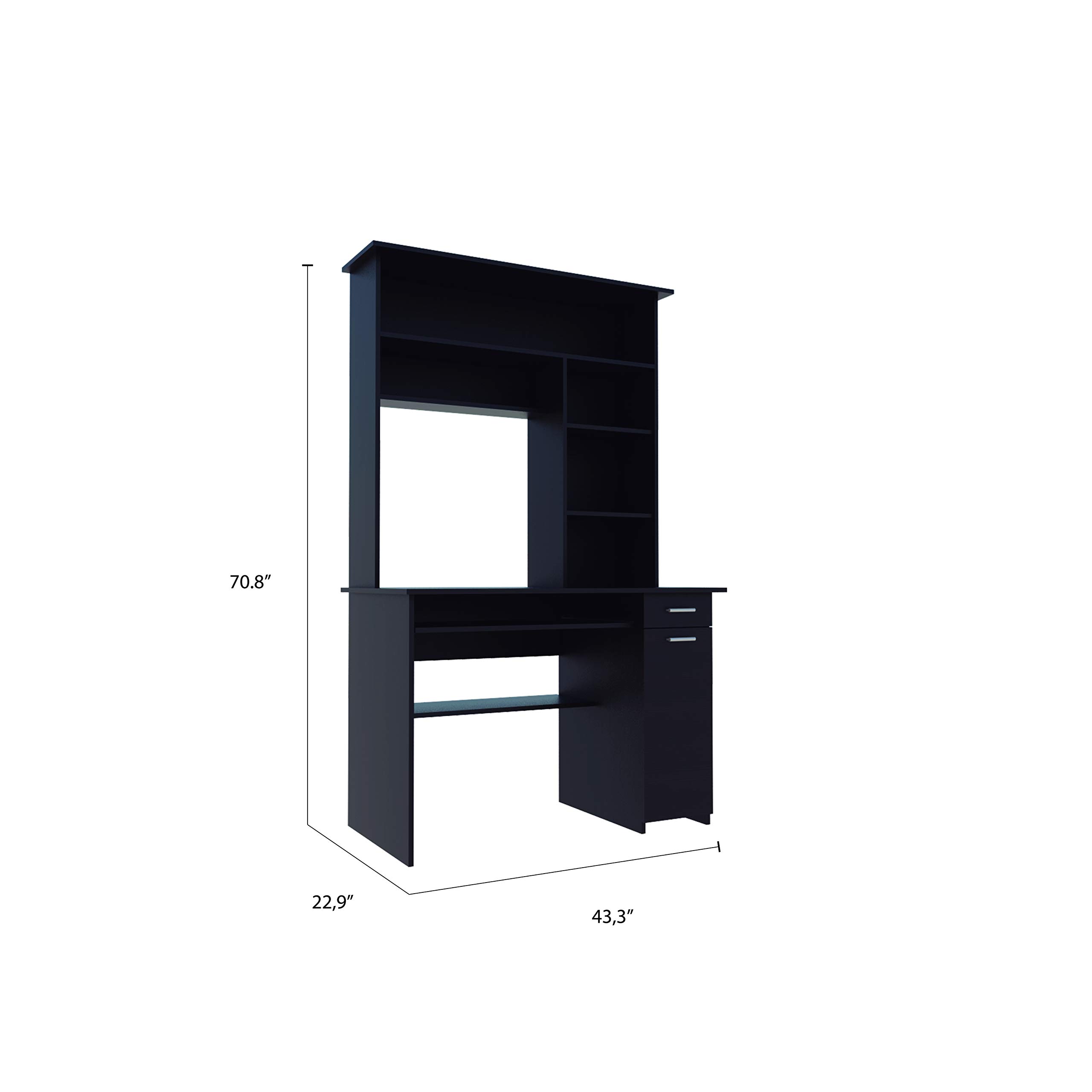 Weston 180 Two Computer Desk with Hutch - Black Office Desk with Retractable Keyboard Tray, Storage Drawer, CPU Stand & 6 Open Shelves | Perfect for Home Office, Gaming Setup & Small Workspaces