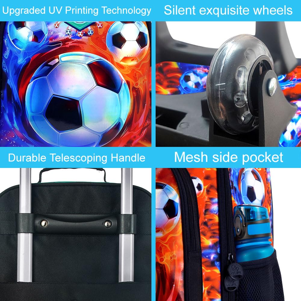 Kids Rolling Suitcase with Wheels - Boys Travel Luggage for Soccer Enthusiasts (Fire and Ice Design) | Perfect for Airplane Carry-On, School Trips & Sports Travel