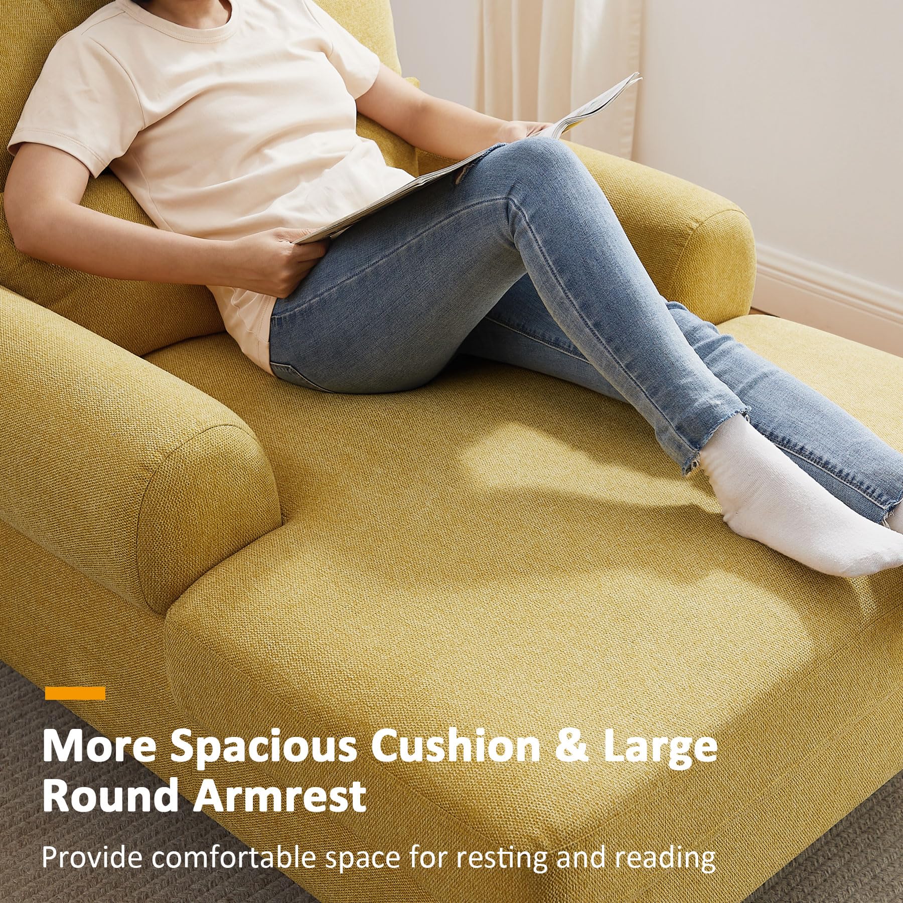 Adjustable Chaise Lounge Chair - Modern Upholstered Recliner Sofa for Indoor Use | Sleeper Chair for Bedroom, Living Room, Study & Office | Yellow Leisure Furniture | Perfect for Relaxing, Napping & Small Space Living