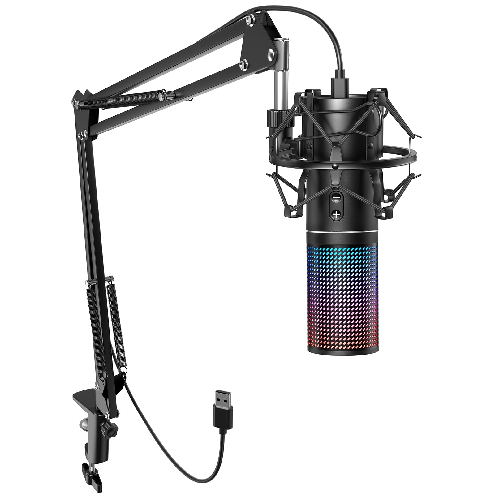 TONOR Q9S RGB Gaming USB Microphone with Adjustable Boom Arm - Cardioid Condenser Mic for Streaming, Podcasting, Recording & Singing - Quick Mute Button for PS4/PS5, Twitch, YouTube - Perfect for Home Studios & Gaming Setups