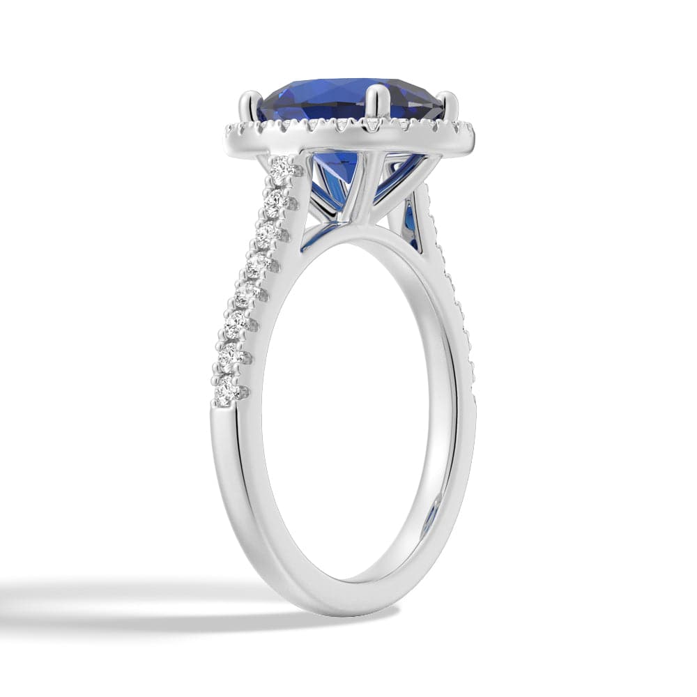 2 Carat Oval Sapphire Engagement Ring with Diamond Halo - Perfect for Proposals, Anniversaries & Special Occasions