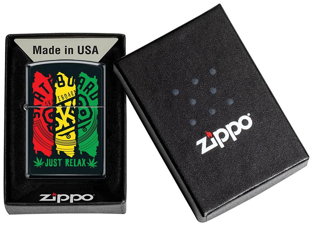 SK8 Just Relax Black Matte Zippo Lighter - Windproof Refillable Metal Lighter for Smoking, Camping & Outdoor Use