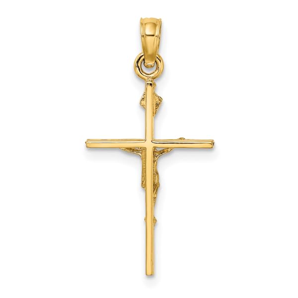 14K Solid Yellow Gold Jesus Christ Crucifix Pendant Necklace - Religious Cross Charm for Women & Men, Perfect for Baptism, First Communion, Confirmation & Daily Wear