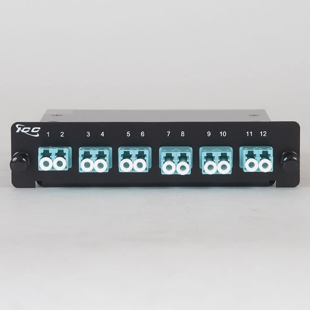 ICC Classic LC-MPO Fiber Optic LGX Compatible Cassette with Aqua Multimode Adapters & 12 10G OM3 Fibers - High Speed Data Center Networking Solution for Server Racks & Cloud Computing