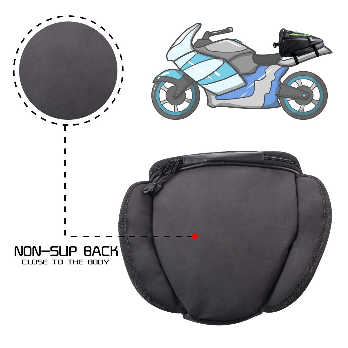 KATUR Waterproof PU Leather Motorcycle Backseat Tank Bag - Lightweight Multifunctional Storage Saddle Bag for Motorbike Rear Seat Accessories (Black) | Perfect for Commuting, Touring & Adventure Riding