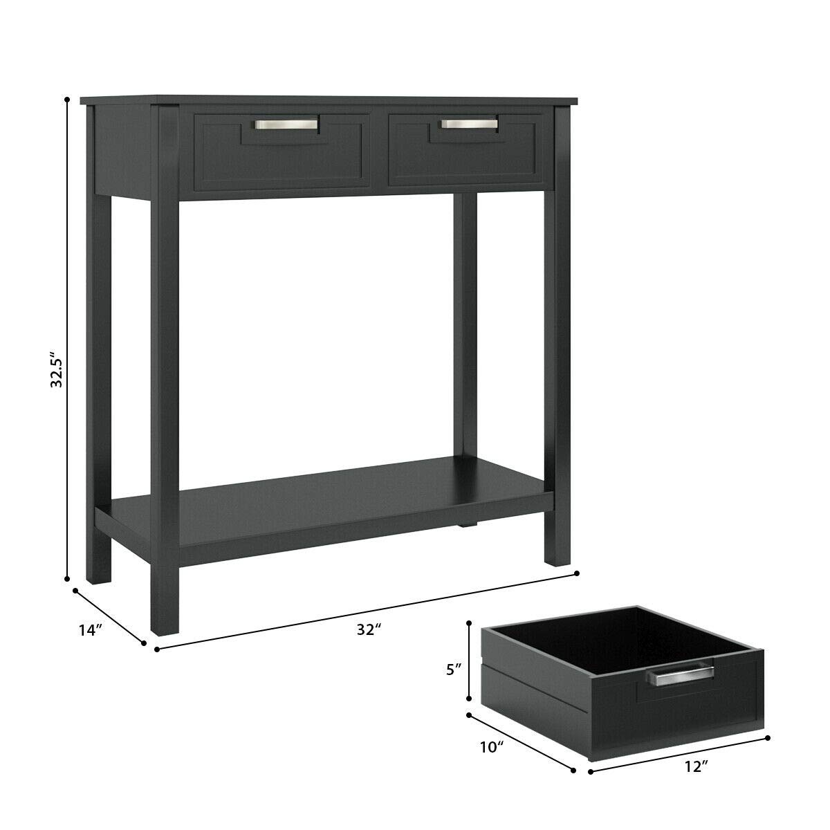 Modern Black Entryway Sofa Console Table with 2 Drawers - Sturdy Waterproof Storage Shelf for Living Room, Bedroom & Hallway - Easy to Clean Accent Furniture for Home Decor