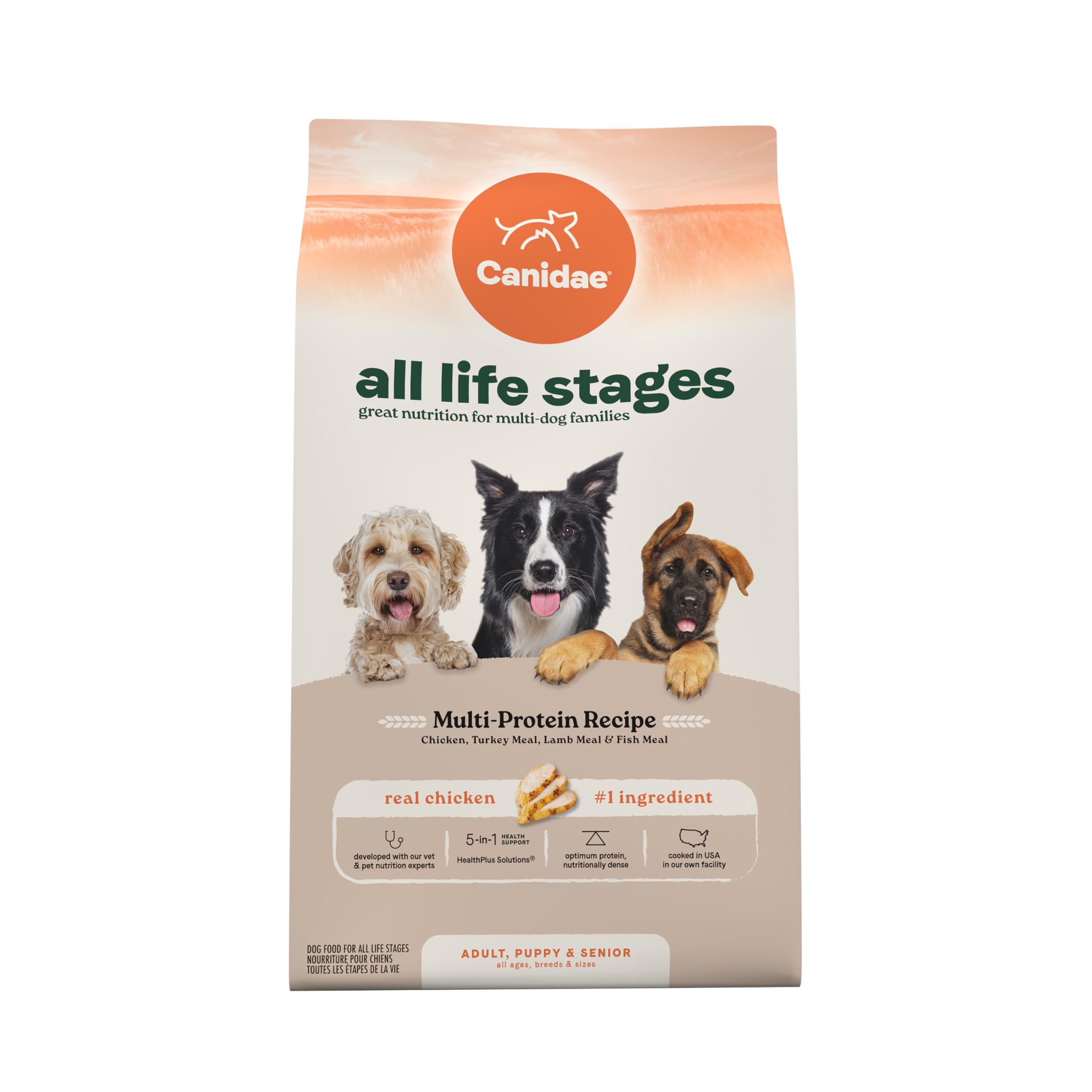 Canidae All Life Stages Multi-Protein Dry Dog Food with Chicken, Turkey, Lamb & Fish - High Protein Grain Free Formula for Puppies, Adults & Senior Dogs - 40lb Bag for Large & Small Breeds - Perfect for Active Dogs & Daily Nutrition