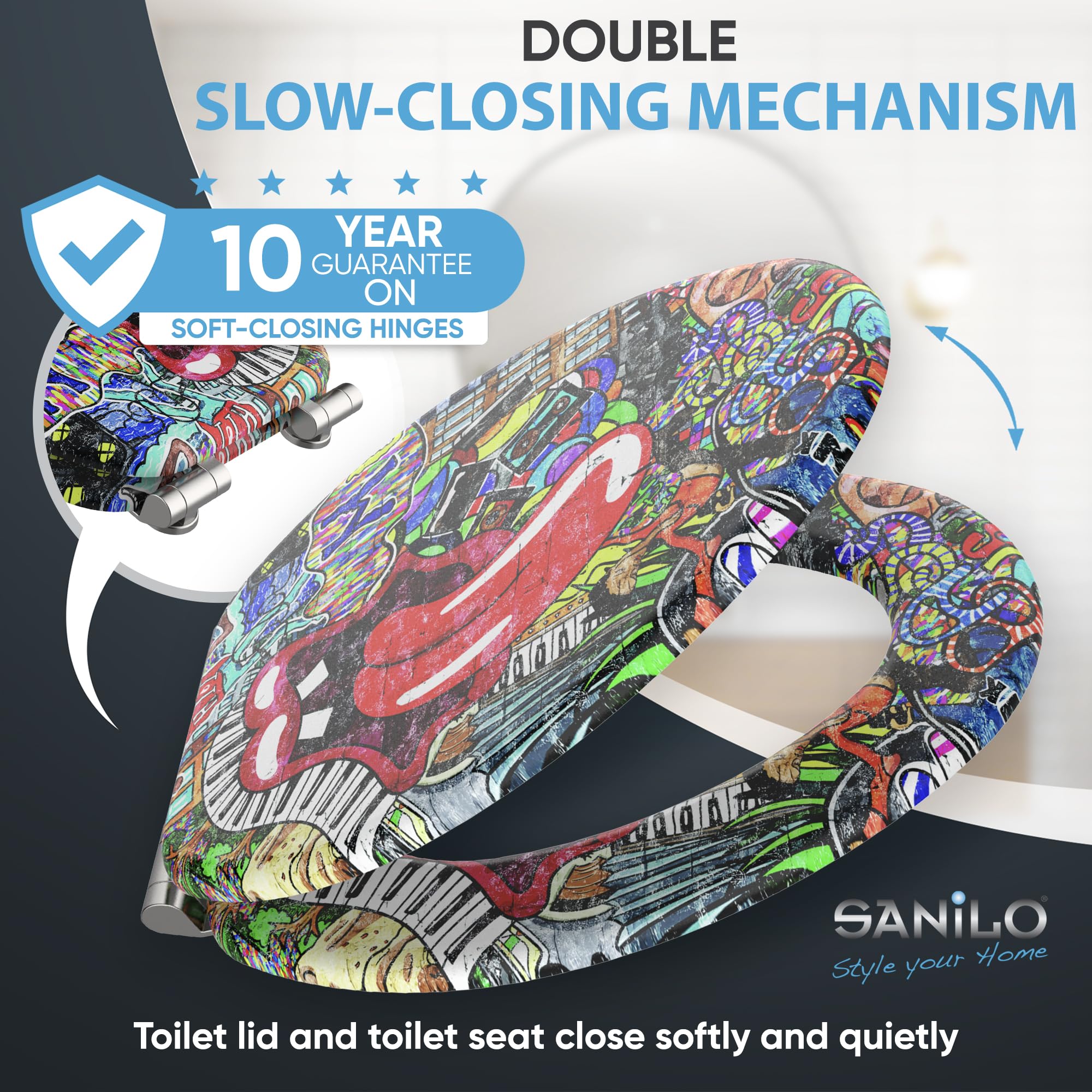 Sanilo Soft Close Toilet Seat ELONGATED - Quiet Slow Closing Lid with Strong Bumpers & Durable Hinges - Graffiti Resistant - Perfect for Modern Bathrooms & Home Renovation Projects