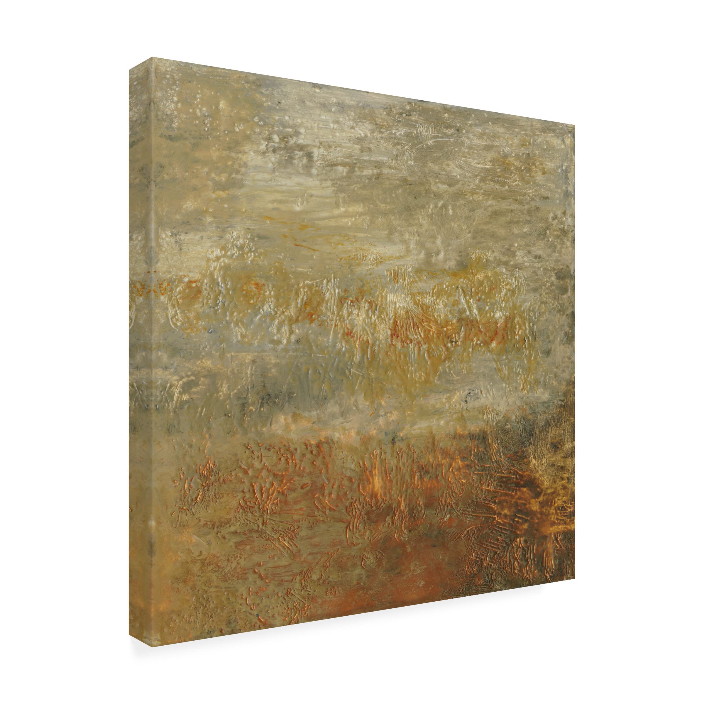 Sharon Gordon 'Encaustic Tile In Orange III' Canvas Wall Art - Handmade Modern Abstract Painting for Living Room, Bedroom & Office Decor