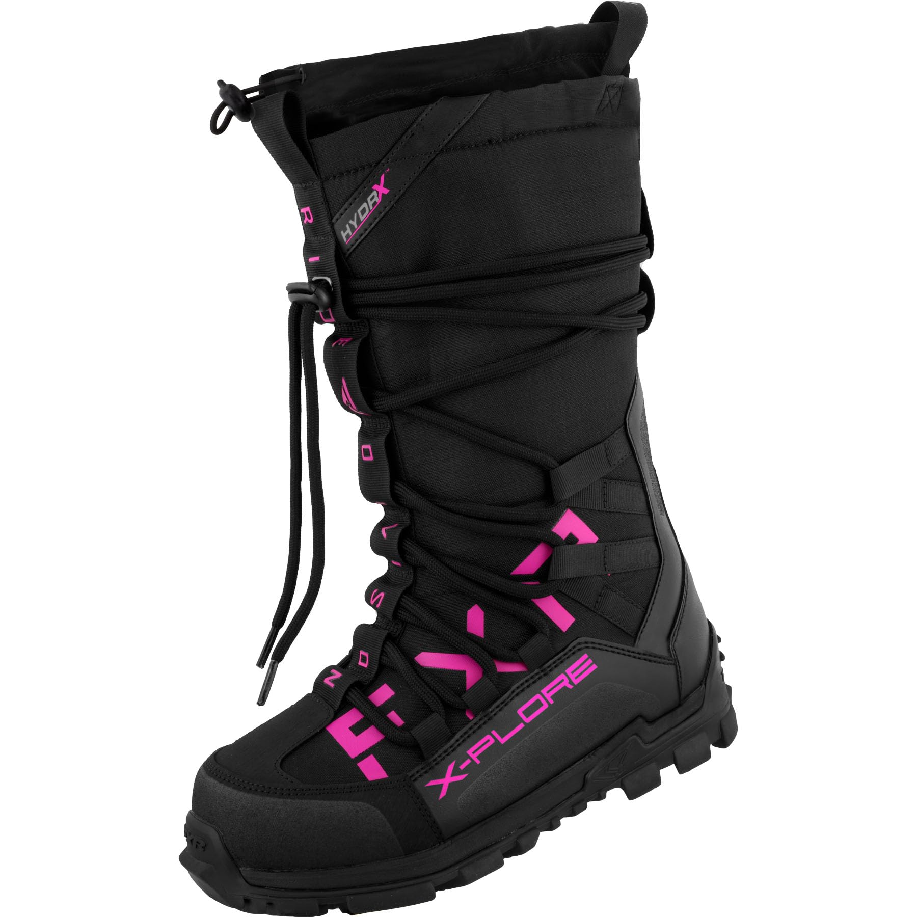 FXR X-Plore Boot 2025 - Black/Fuchsia - Men's Size 7 / Women's Size 9 - Waterproof Snowmobile Boots for Winter Riding & Outdoor Adventures