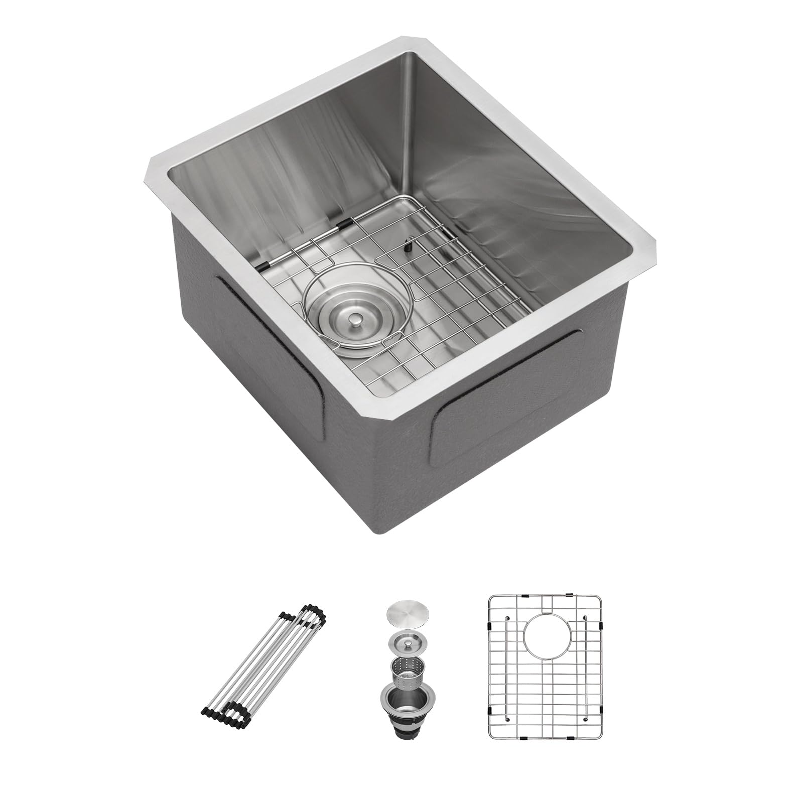 15 Inch Undermount Kitchen Sink - Sarlai 16 Gauge Stainless Steel Bar Sink, 15