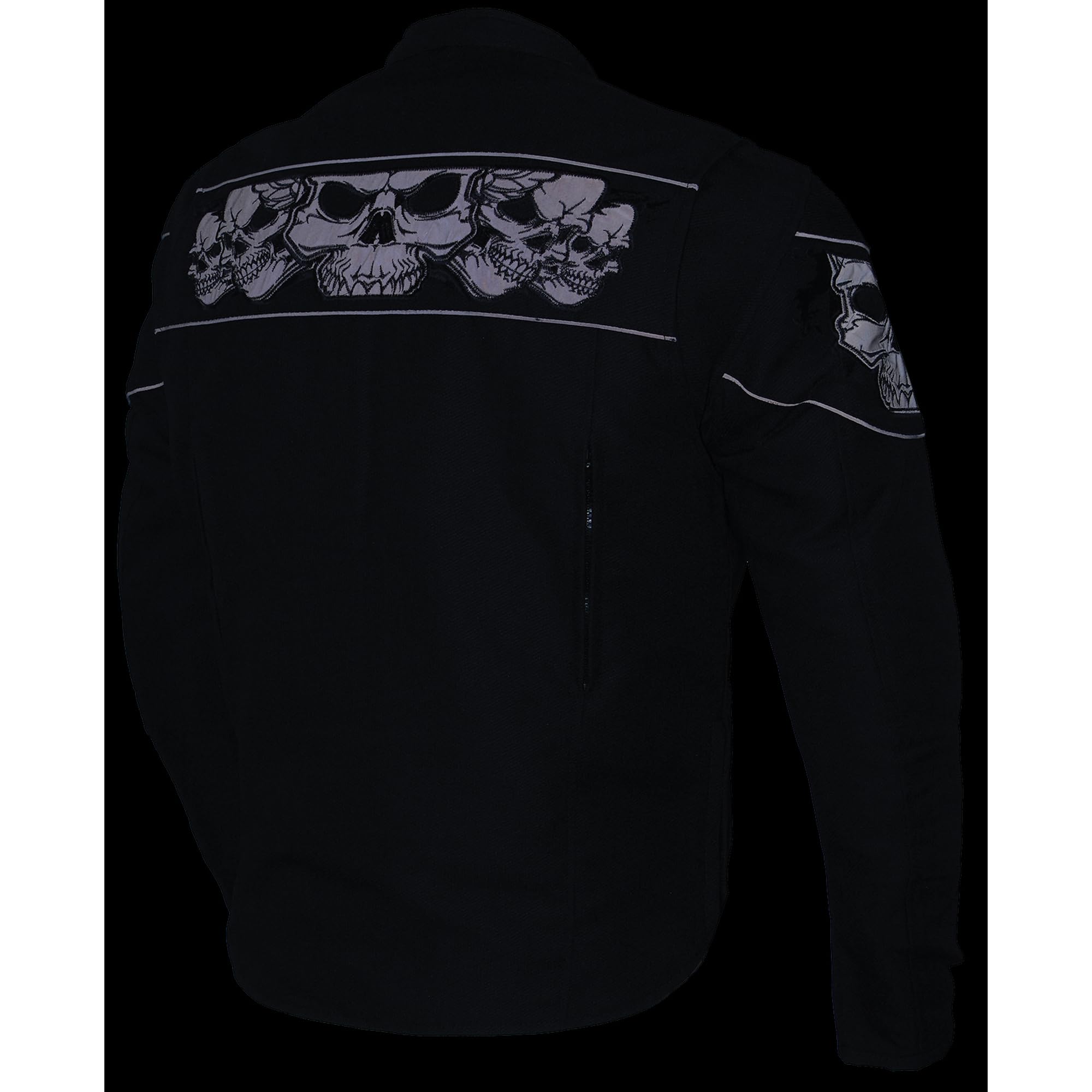 Milwaukee Leather Men's Reflective Skulls Black Textile Vented Motorcycle Jacket with Gun Pockets MPM1730 - Perfect for Riding, Outdoor Adventures & Safety Protection